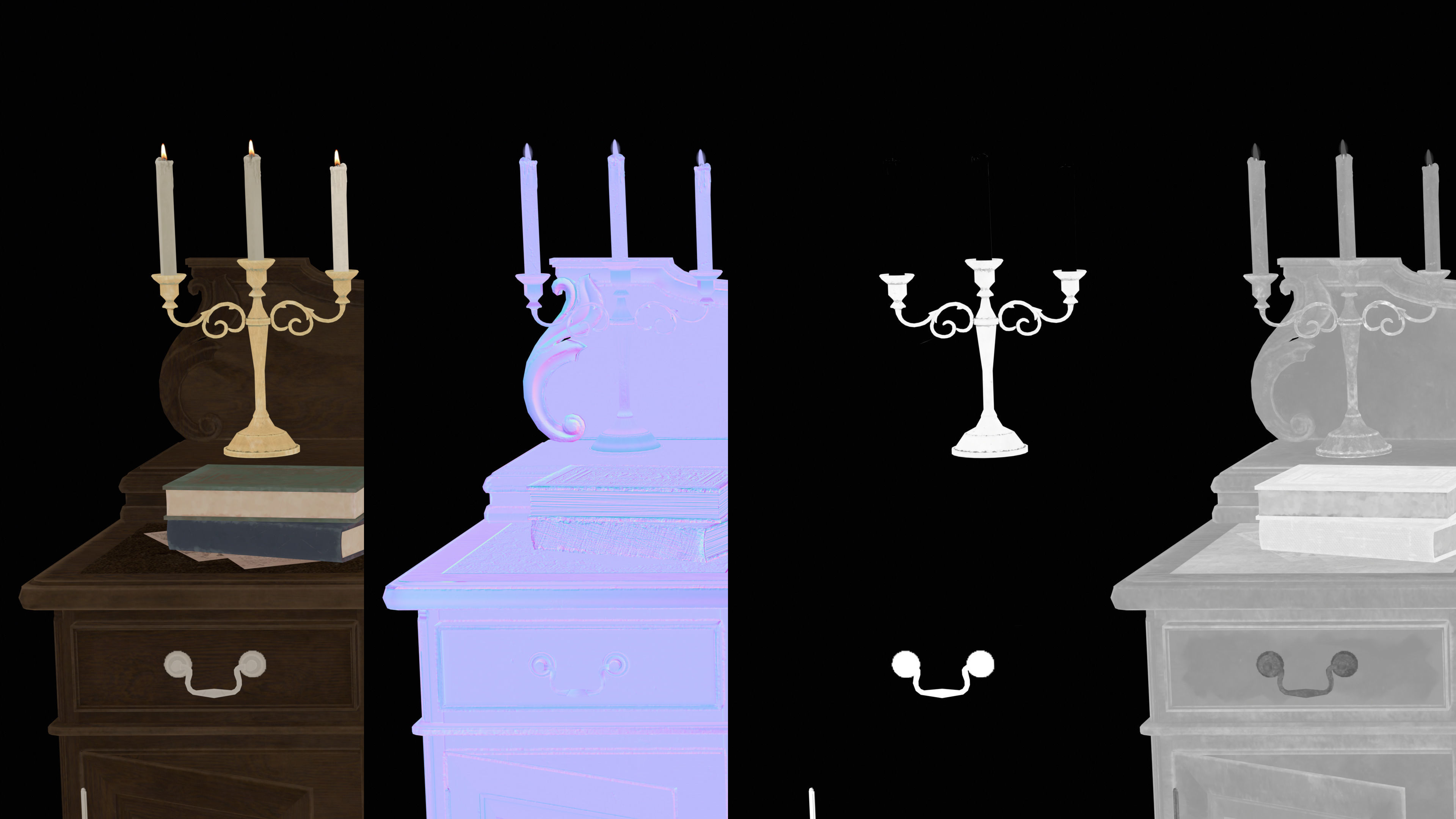 Grand Victorian Desk with Props Low-poly 3D model_12