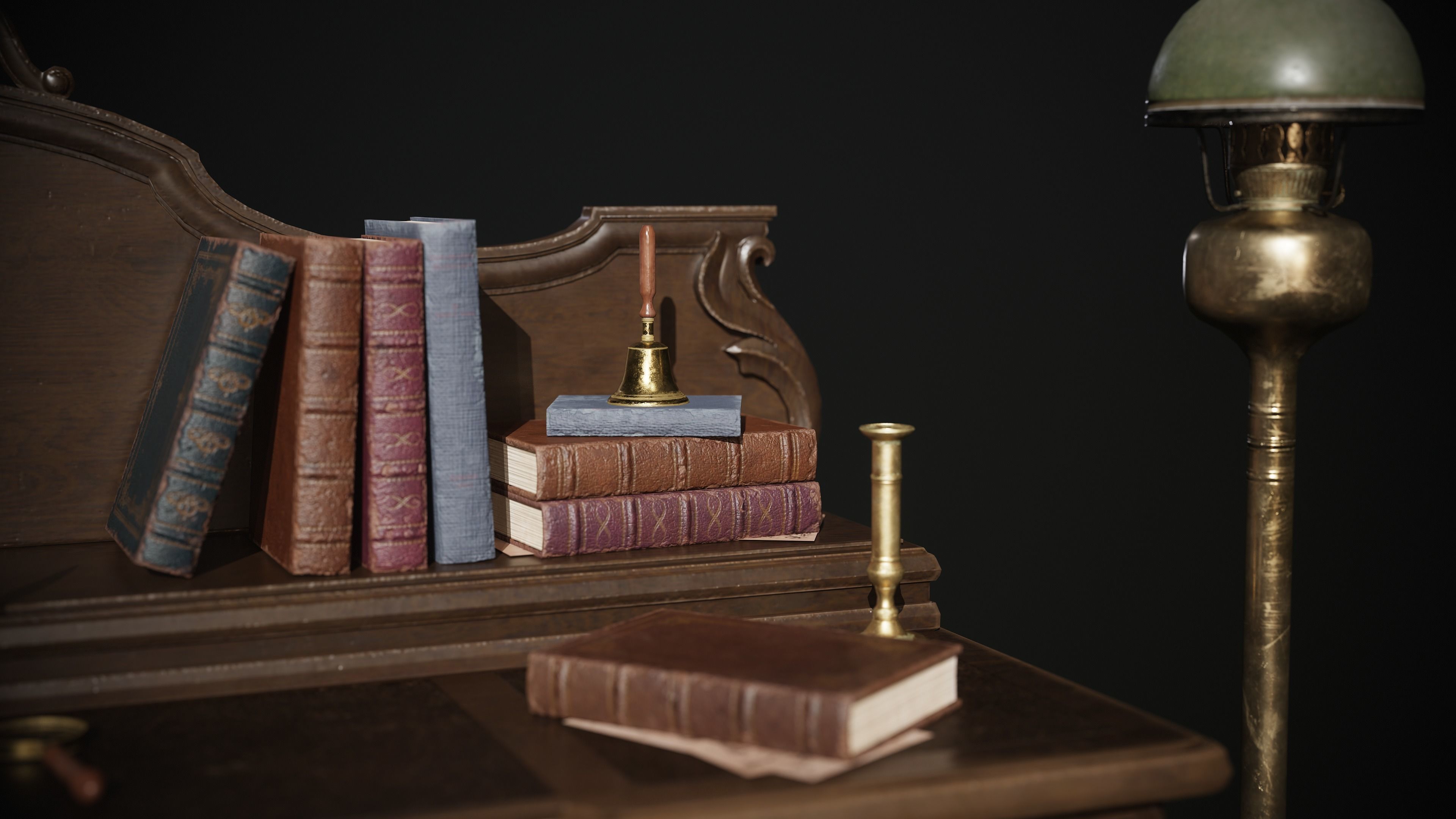 Grand Victorian Desk with Props Low-poly 3D model_7