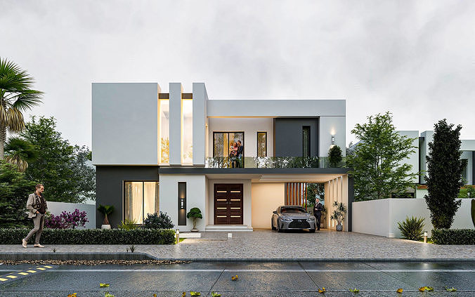 Modern House Vray HDRI Render 3D model 2