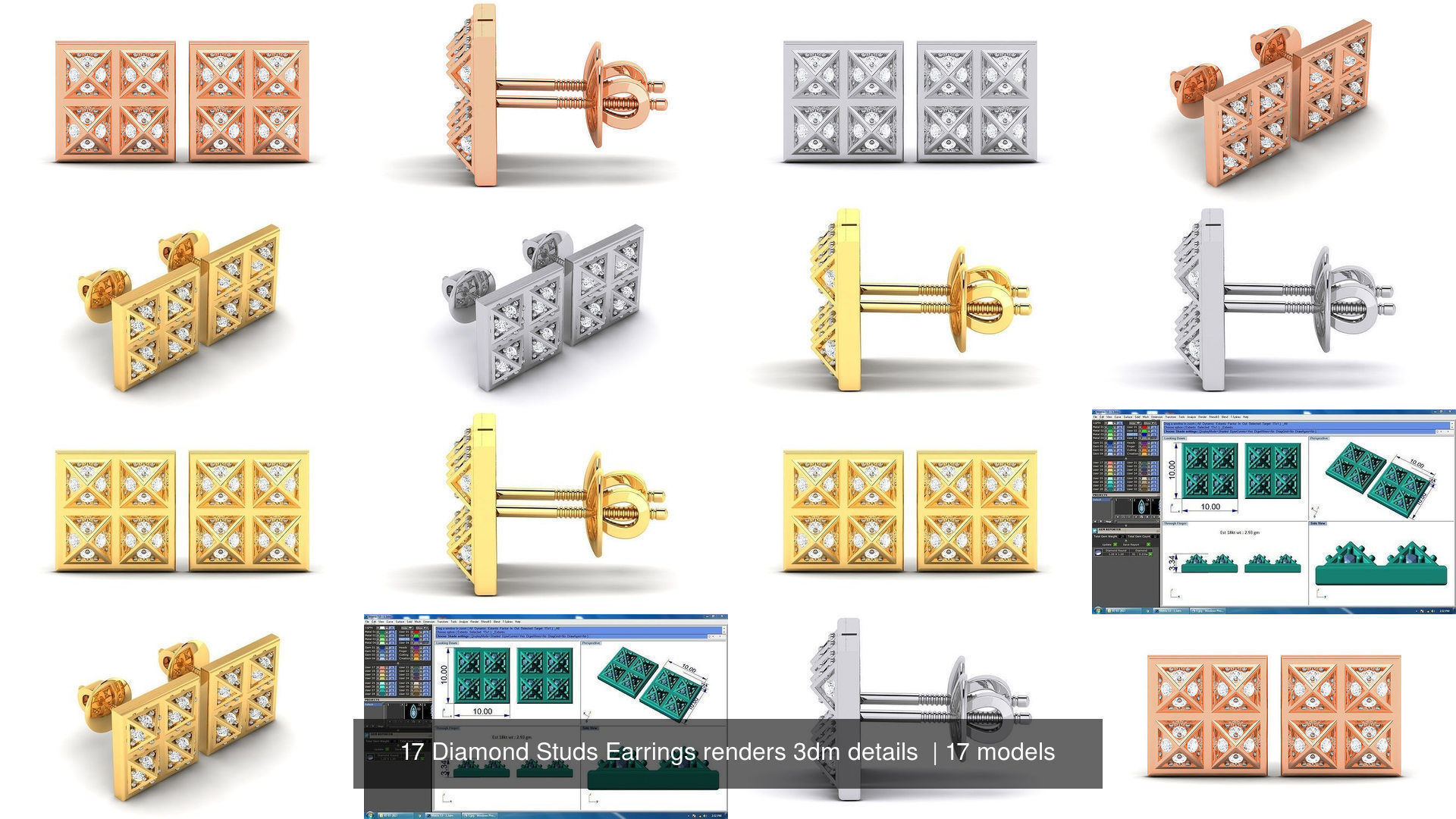 17 Diamond Studs Earrings renders 3dm details  3D Model Collection_1