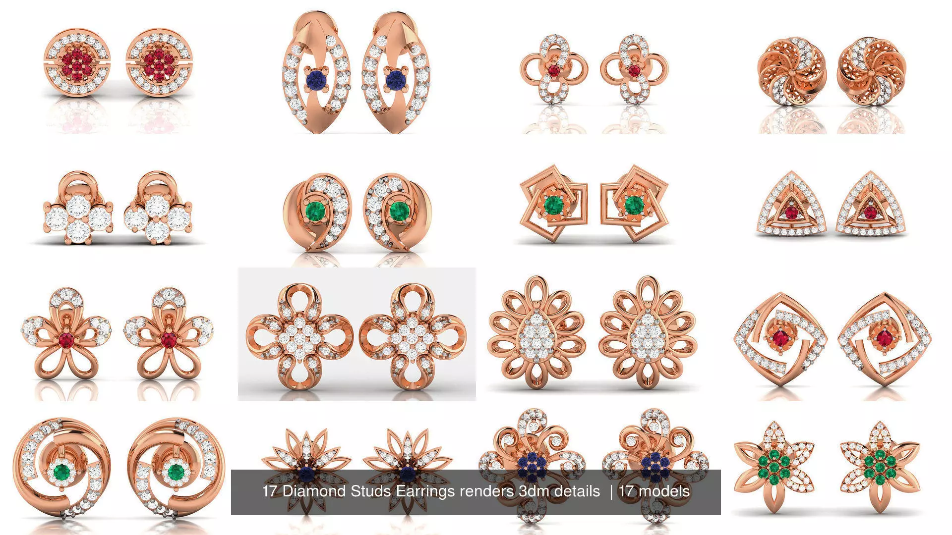 17 Diamond Studs Earrings renders 3dm details  3D Model Collection_0