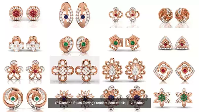 17 Diamond Studs Earrings renders 3dm details  3D Model Collection 17 Diamond Studs Earrings renders 3dm details  3D Model Collection
