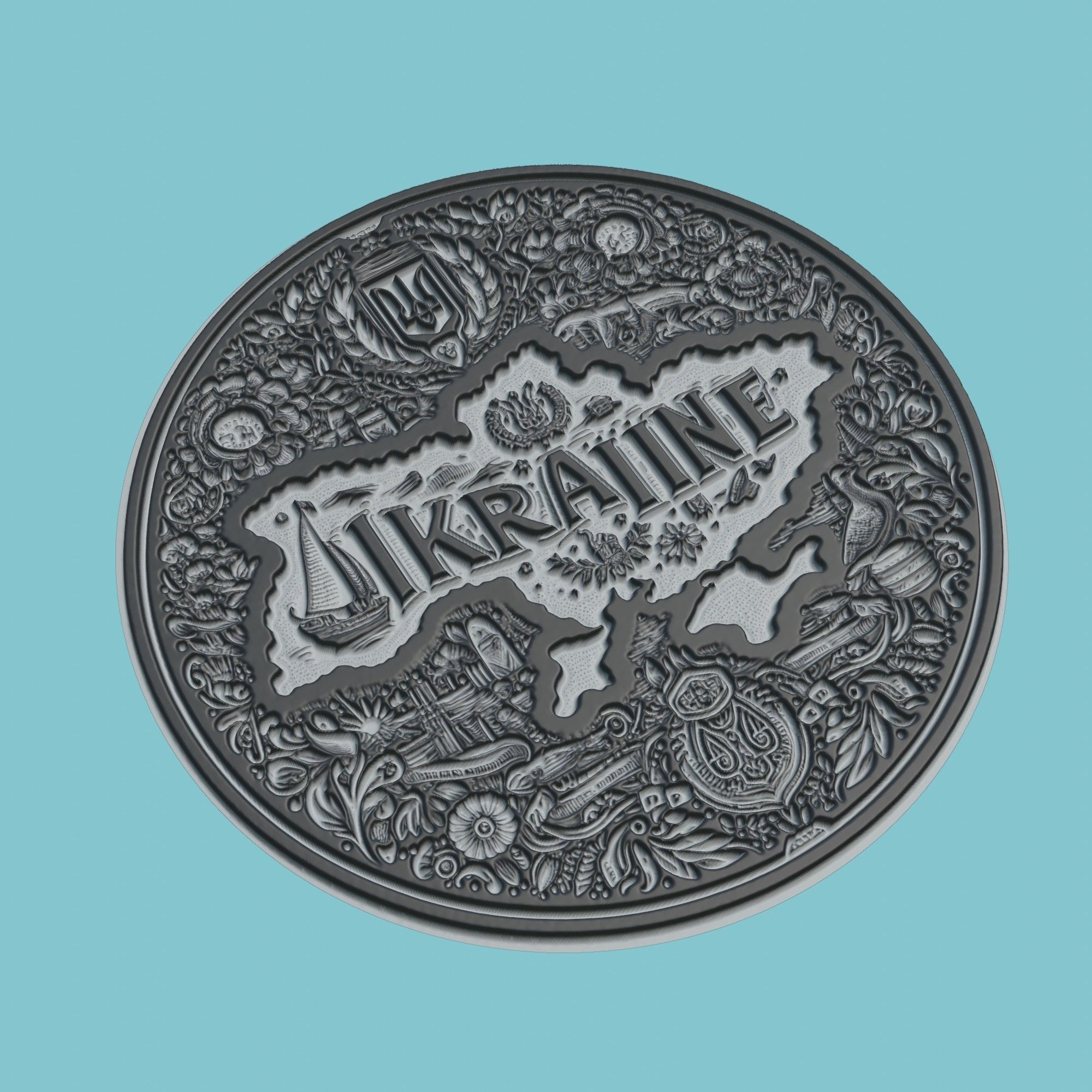 Ukraine Map Medallion Wall Art Printer 3D print model_1