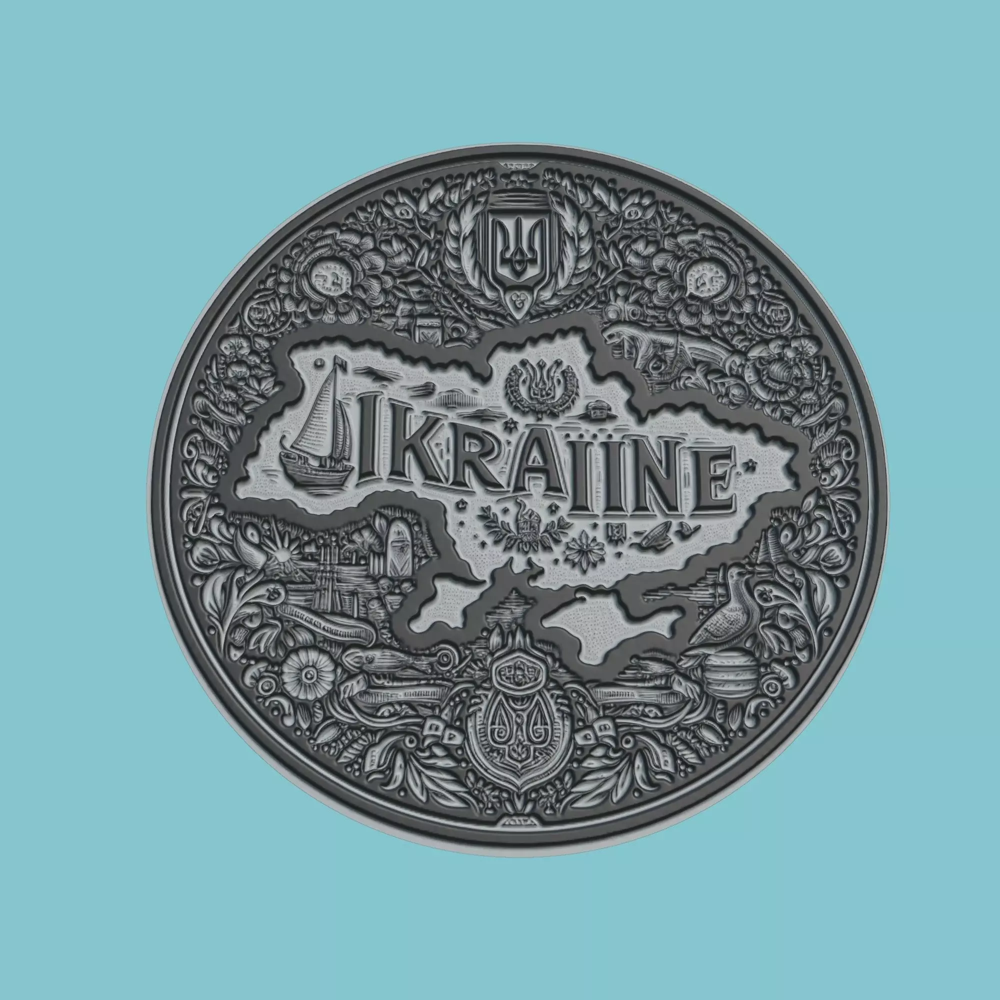 Ukraine Map Medallion Wall Art Printer 3D print model_0