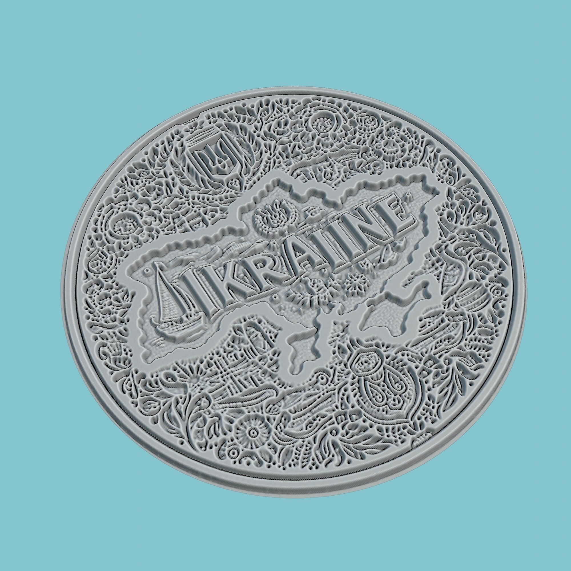 Ukraine Map Medallion Wall Art Printer 3D print model_3