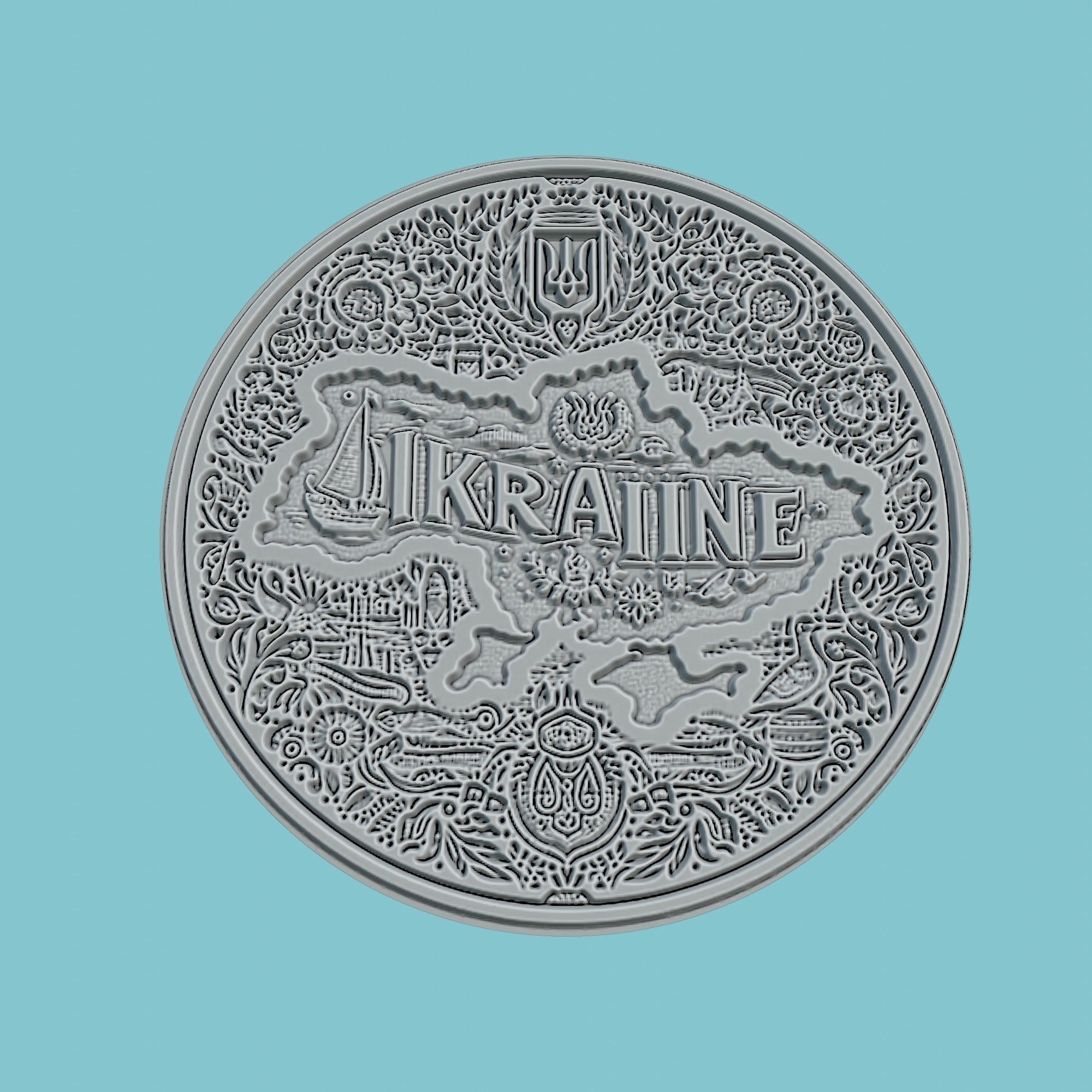 Ukraine Map Medallion Wall Art Printer 3D print model_2
