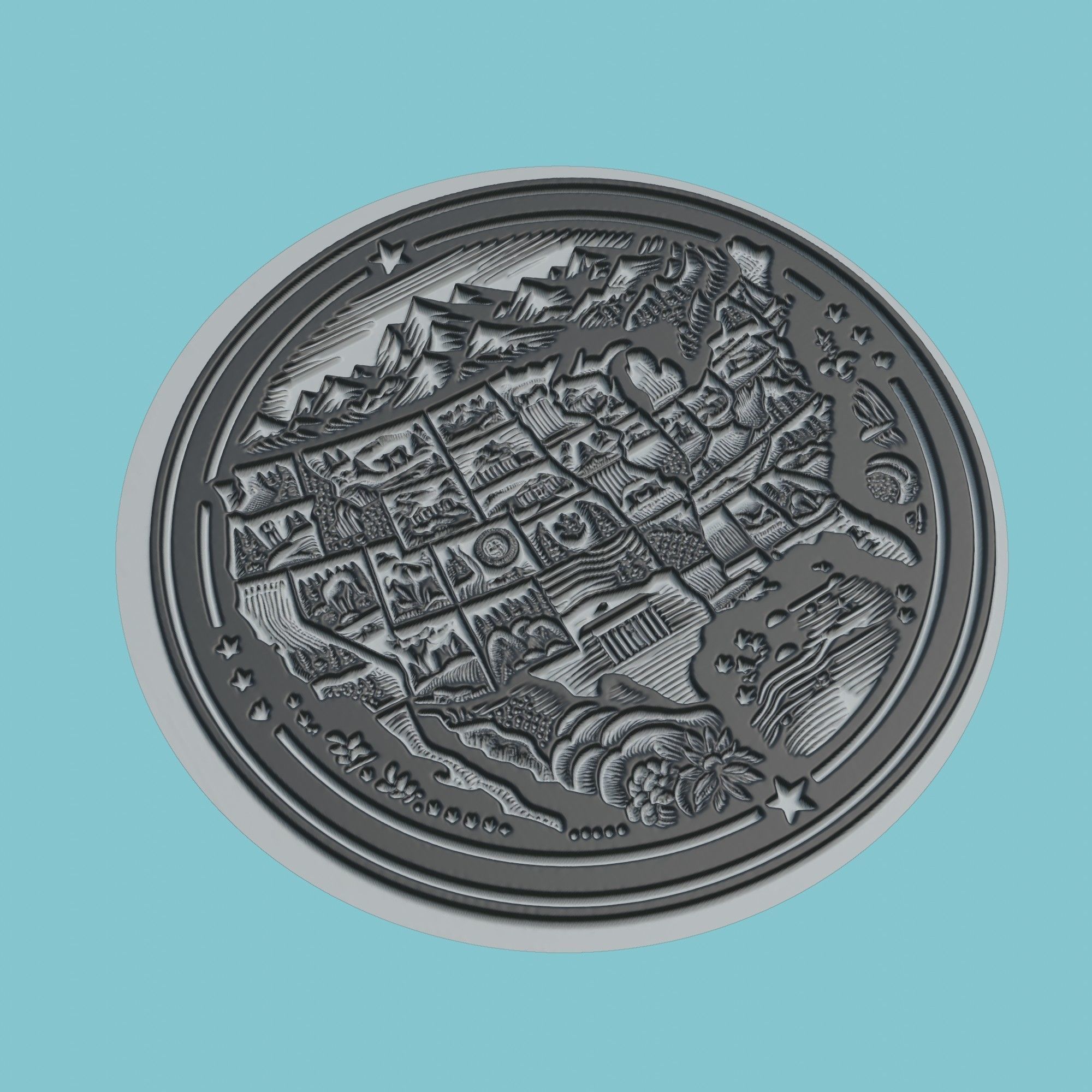 United States Map Medallion Wall Art Printer 3D print model_1