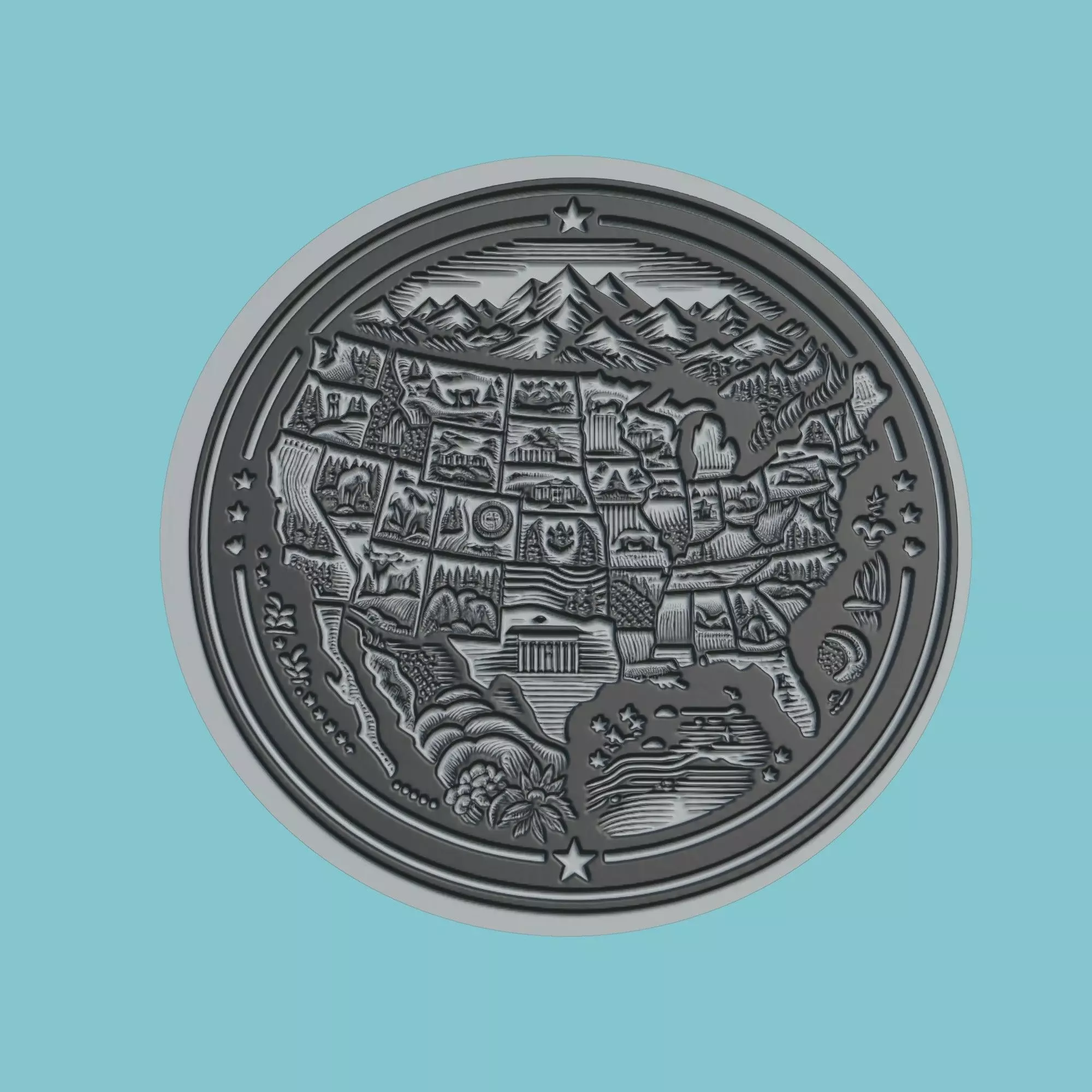United States Map Medallion Wall Art Printer 3D print model_0