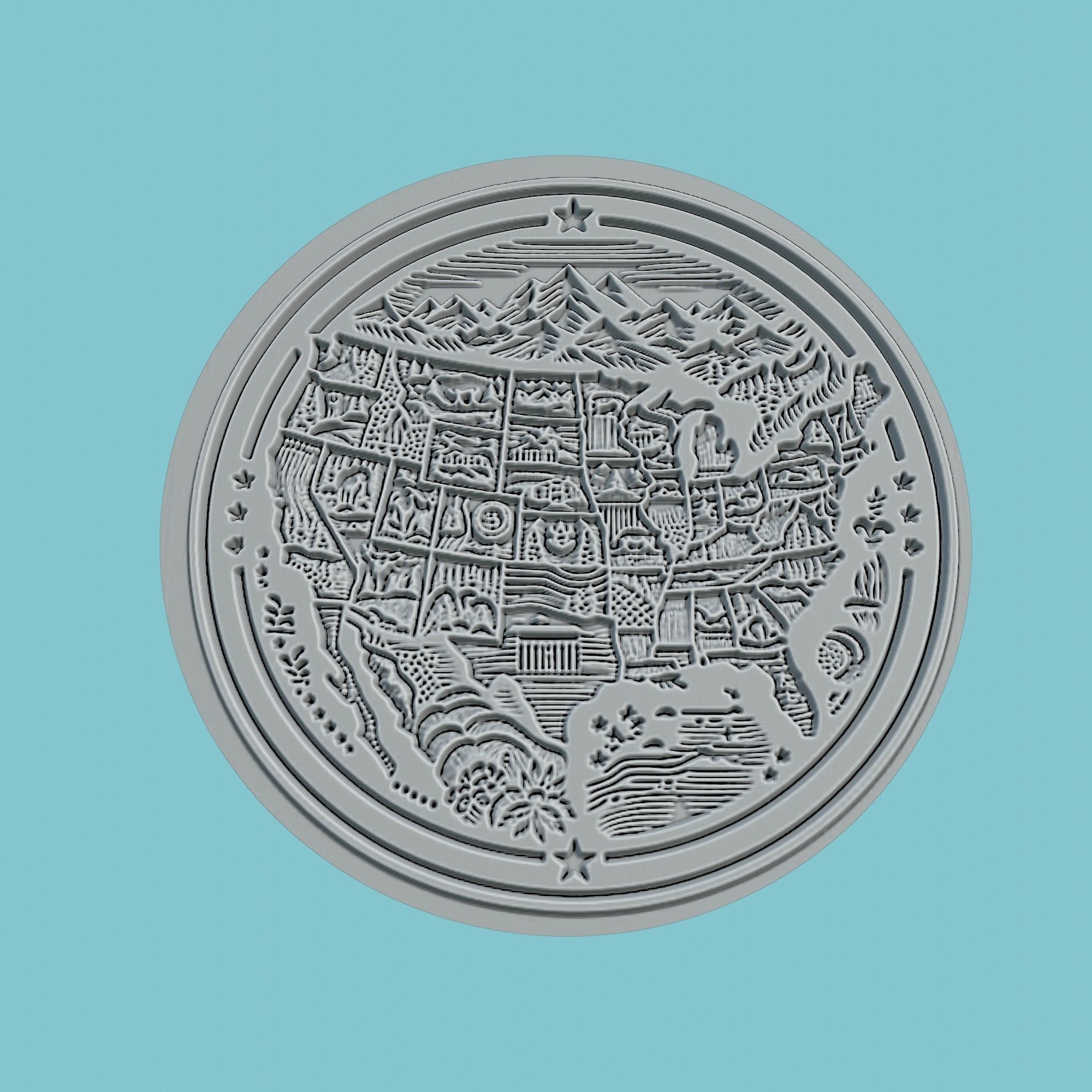 United States Map Medallion Wall Art Printer 3D print model_2