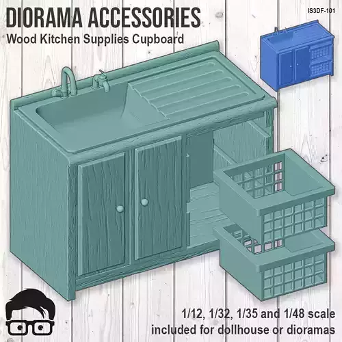 Wood Kitchen Supplies Cupboard for dollhouse or dioramas 3D print model