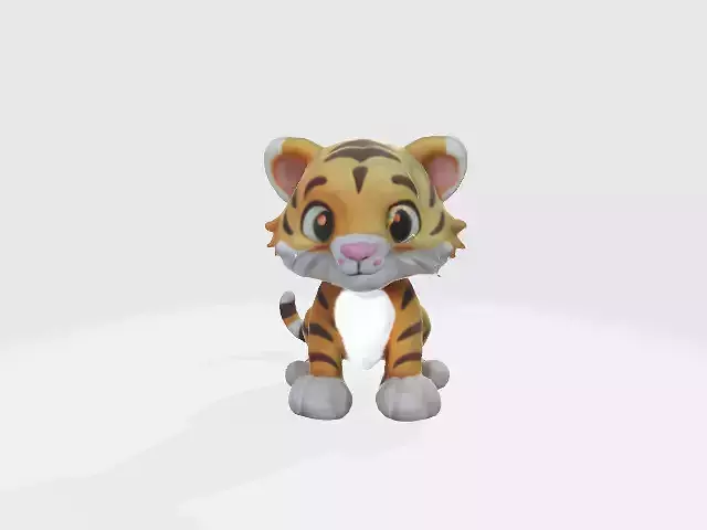 A cute cartoon tiger cub with large eyes 