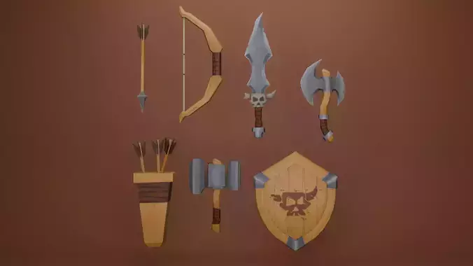 Low Poly Weapons Hand Painted
