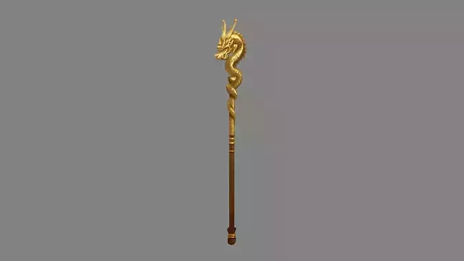 Cartoon Golden Dragon Cane Low-poly 3D model