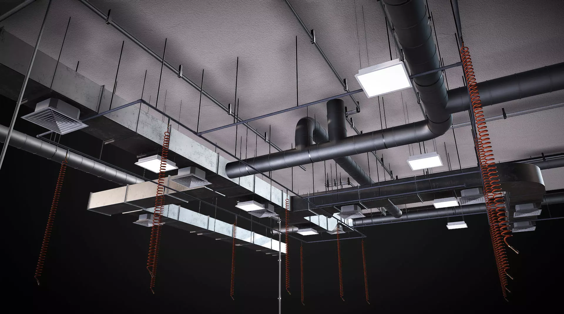 Laboratory - Office celling with HVAC and pipes Low-poly 3D model