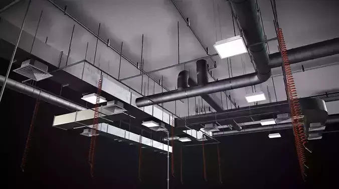Laboratory - Office celling with HVAC and pipes Low-poly 3D model