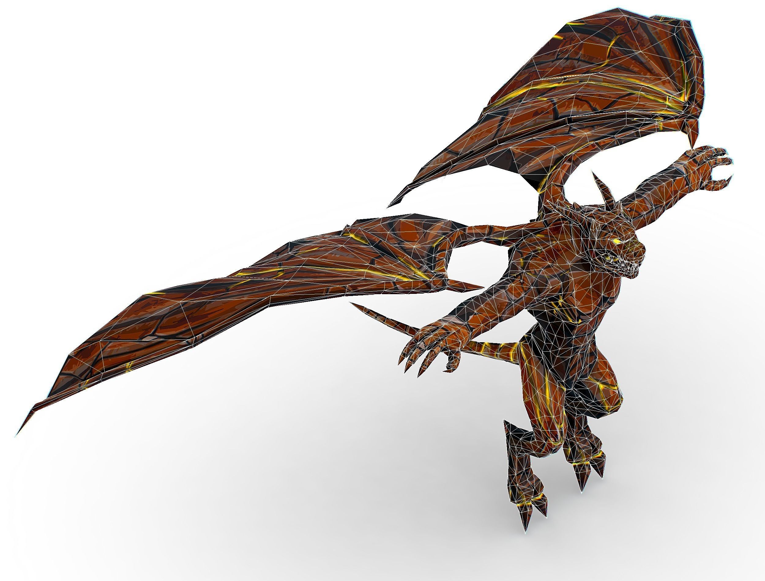 Low Poly Stone Red Fire Gargoyle Monster Low-poly 3D model_29