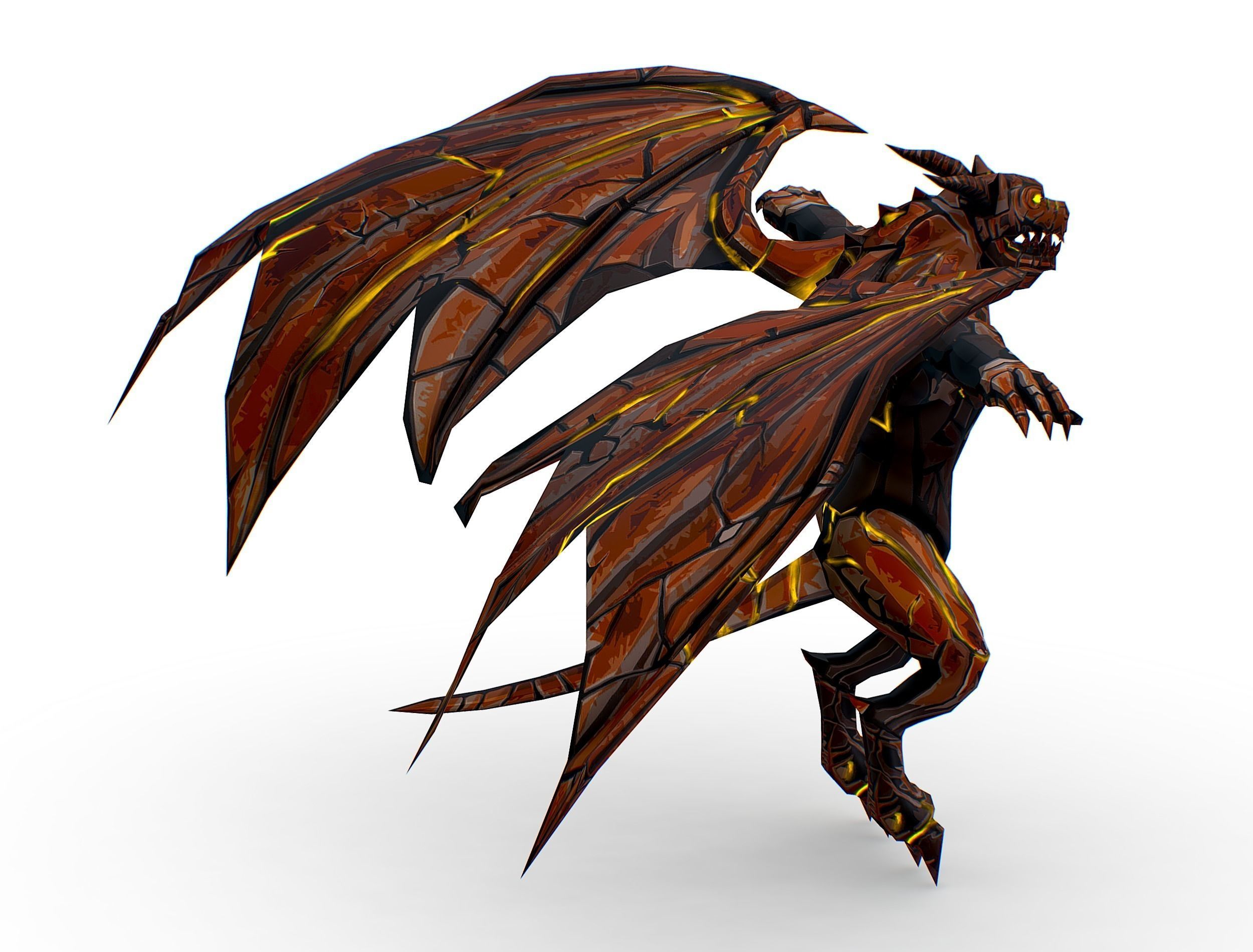 Low Poly Stone Red Fire Gargoyle Monster Low-poly 3D model_5