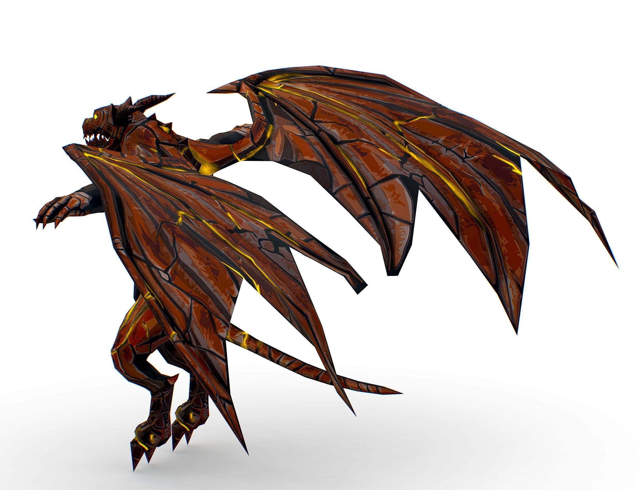 Low Poly Stone Red Fire Gargoyle Monster Low-poly 3D model_13