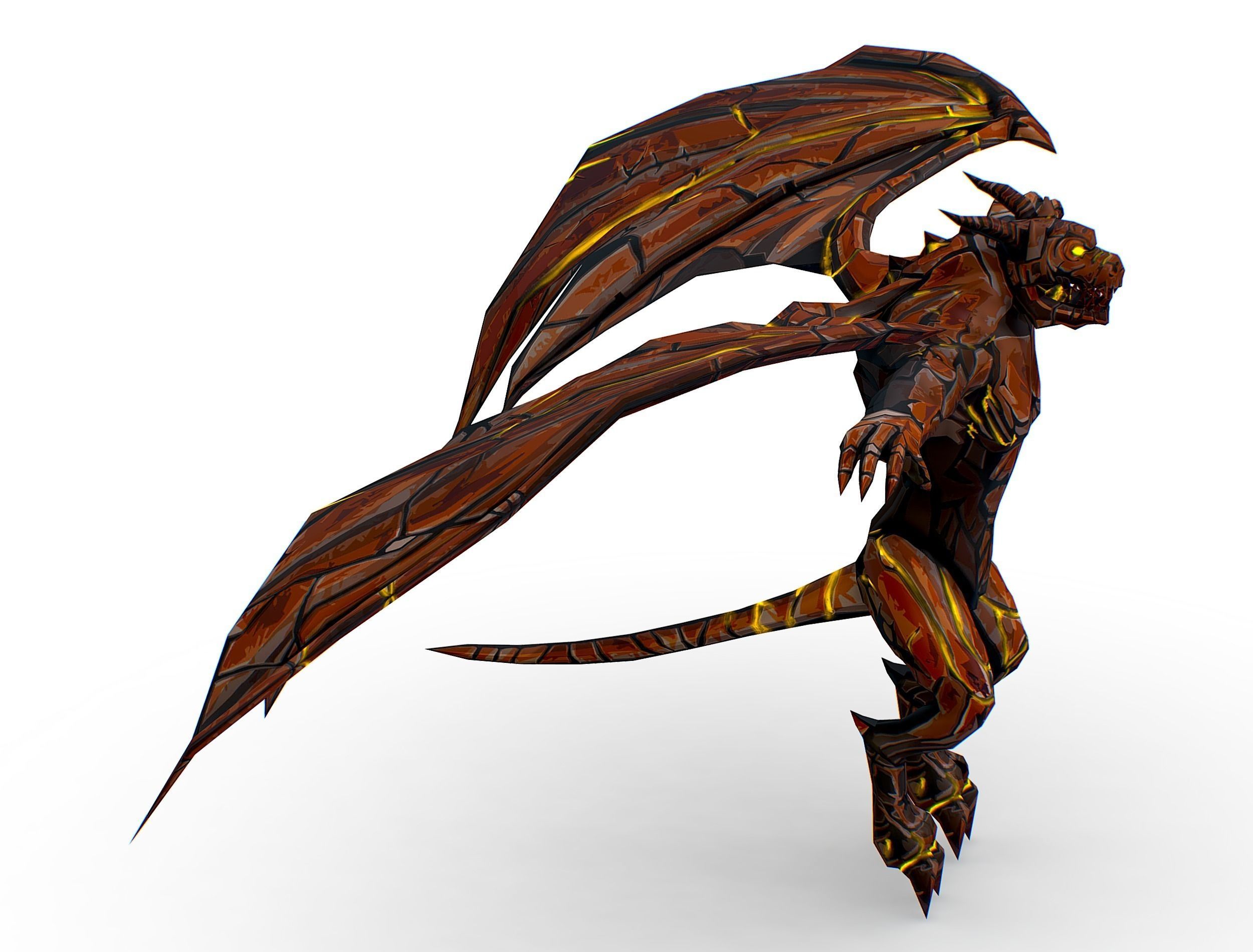 Low Poly Stone Red Fire Gargoyle Monster Low-poly 3D model_3