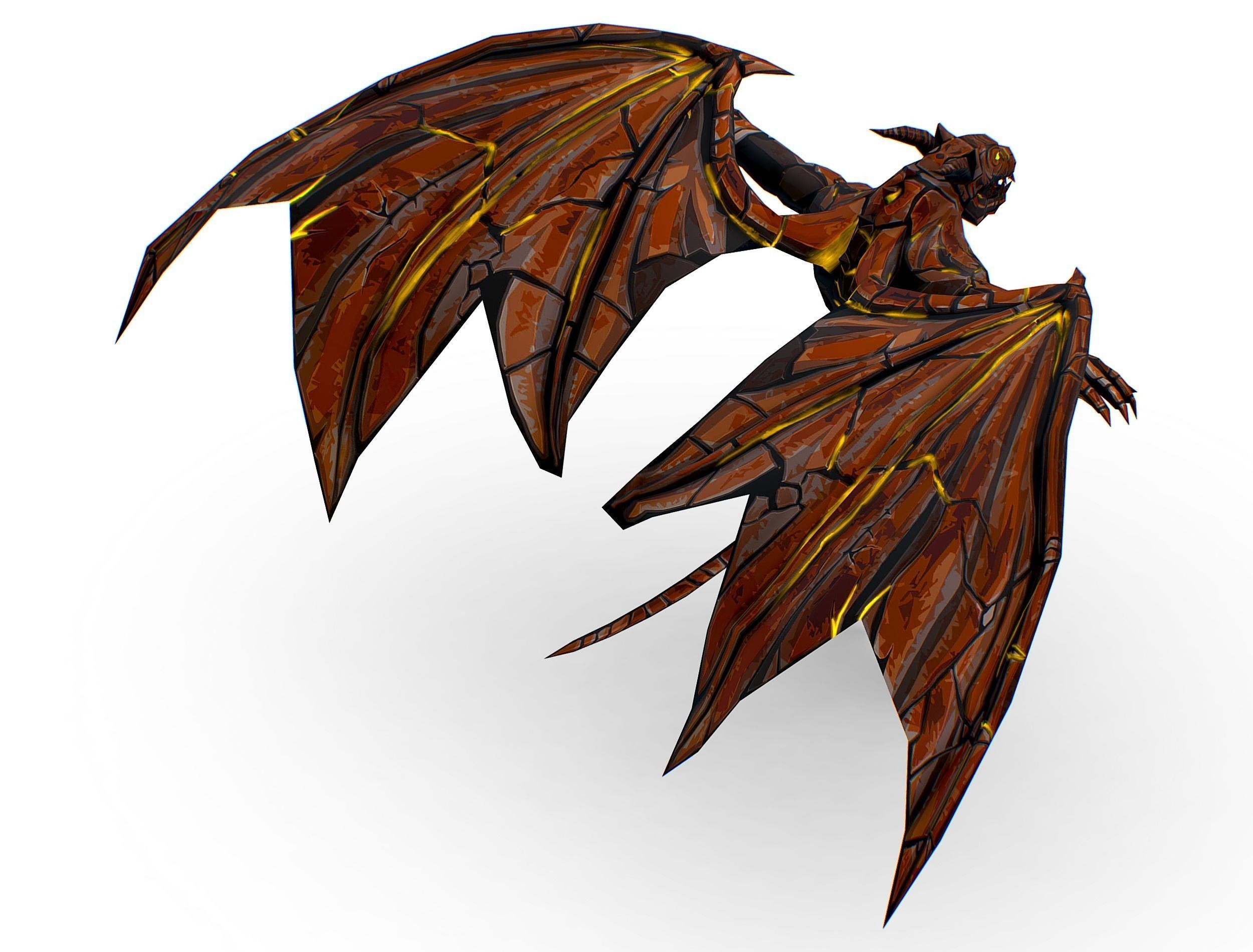 Low Poly Stone Red Fire Gargoyle Monster Low-poly 3D model_27