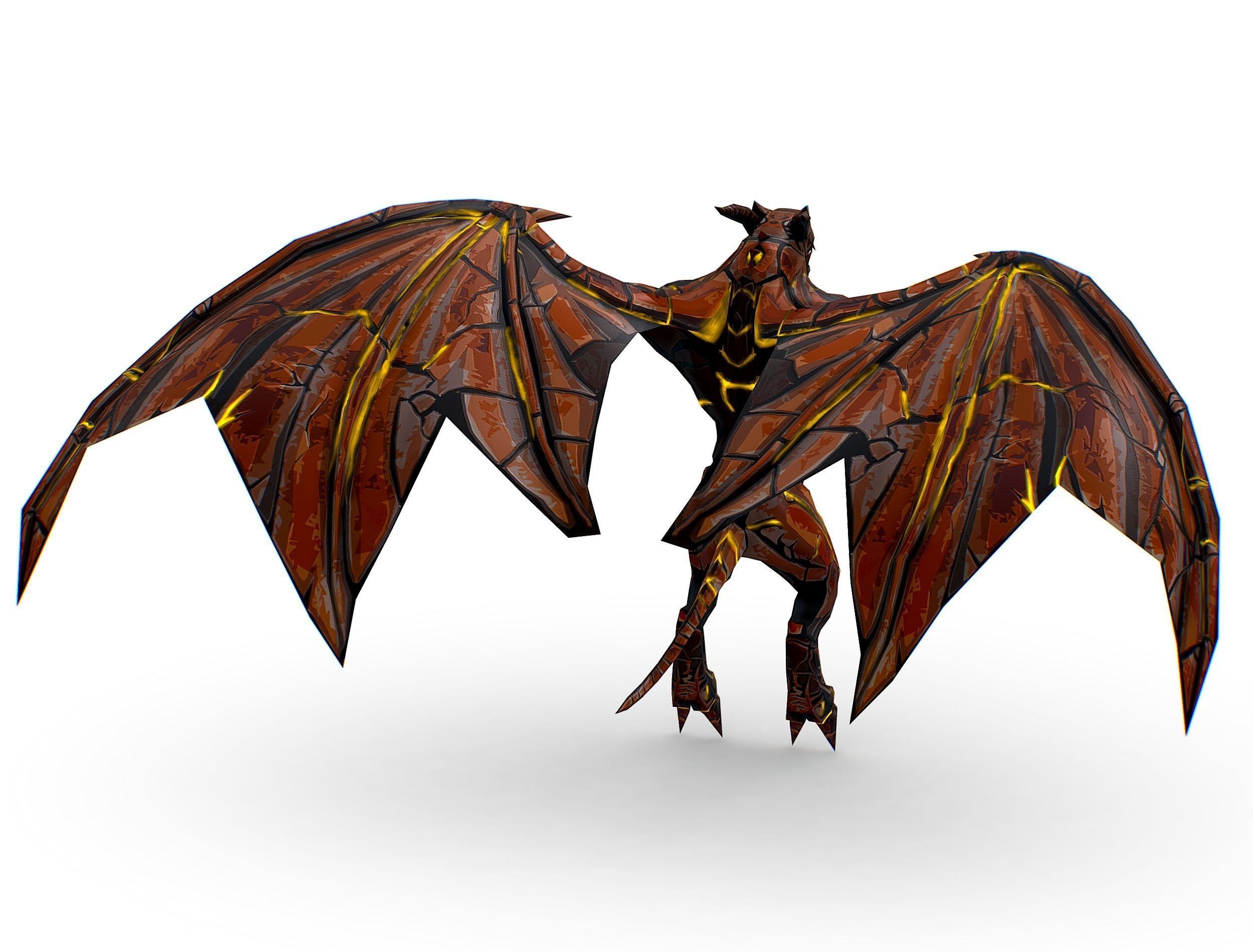 Low Poly Stone Red Fire Gargoyle Monster Low-poly 3D model_9