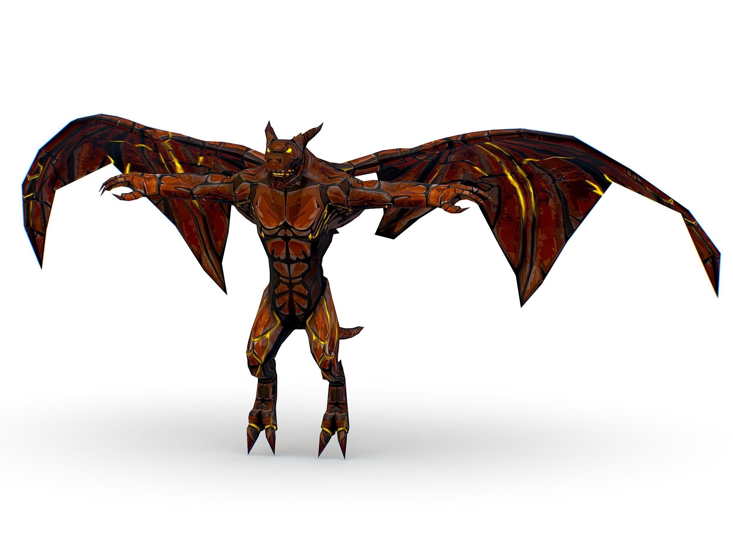 Low Poly Stone Red Fire Gargoyle Monster Low-poly 3D model_18
