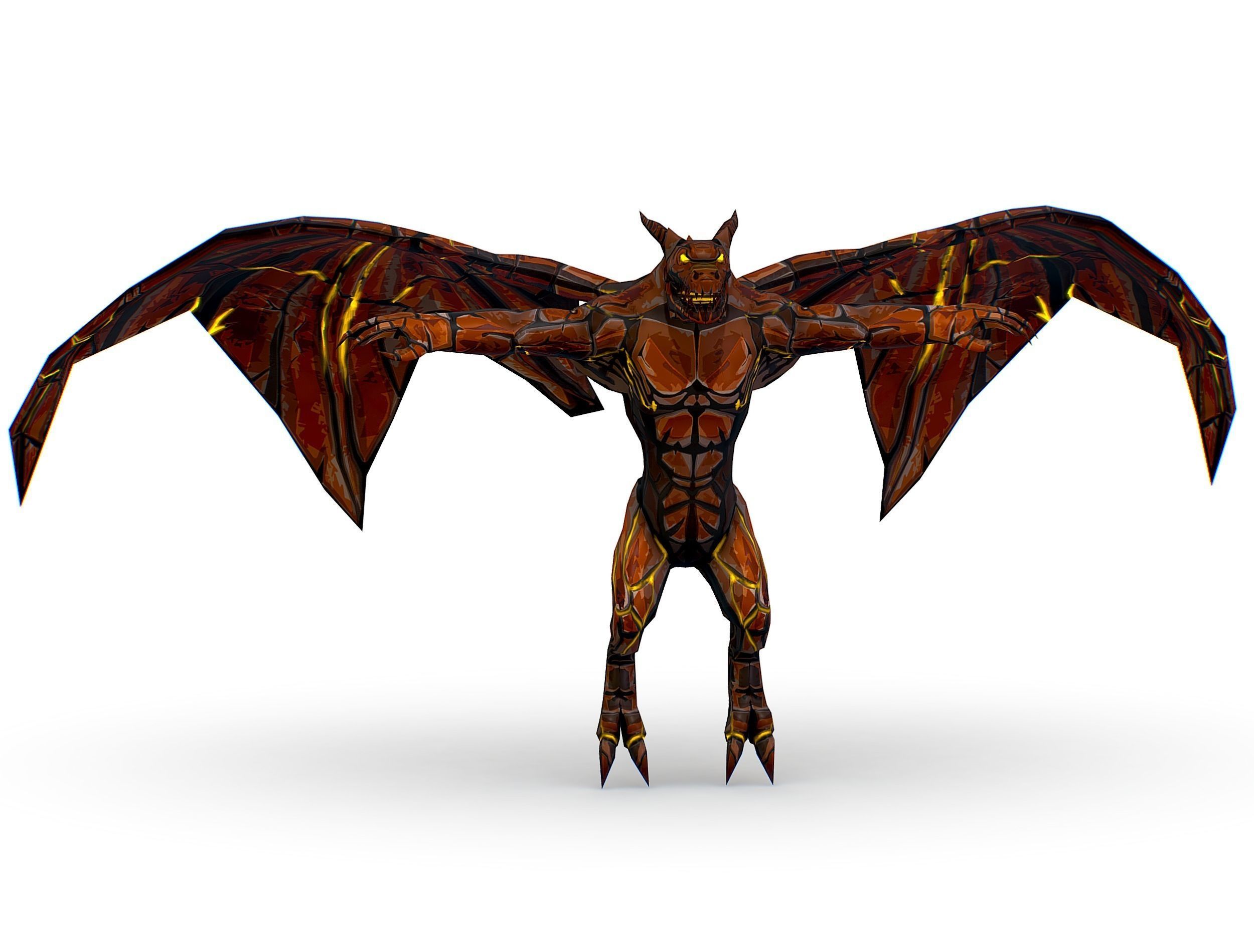 Low Poly Stone Red Fire Gargoyle Monster Low-poly 3D model_19