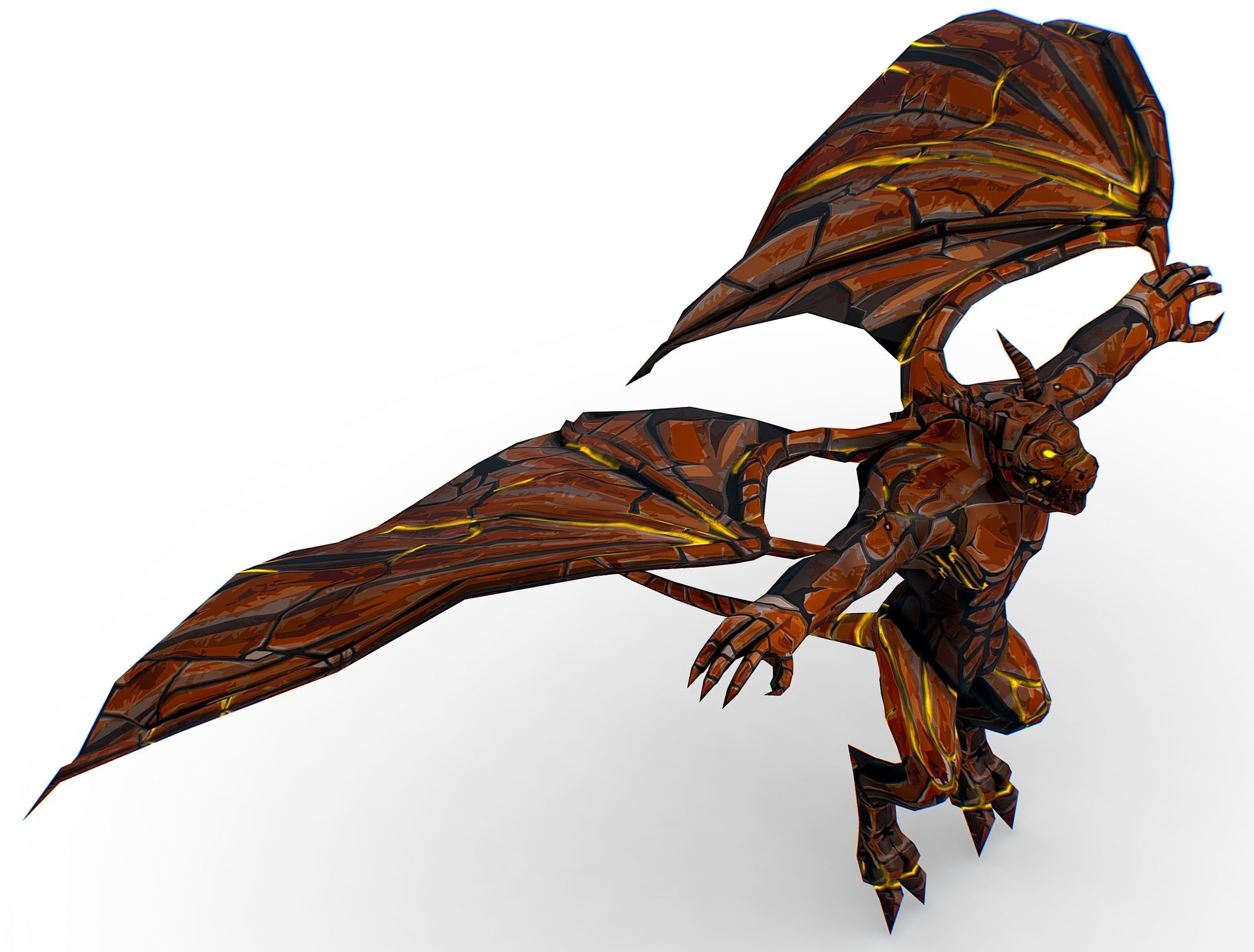 Low Poly Stone Red Fire Gargoyle Monster Low-poly 3D model_26
