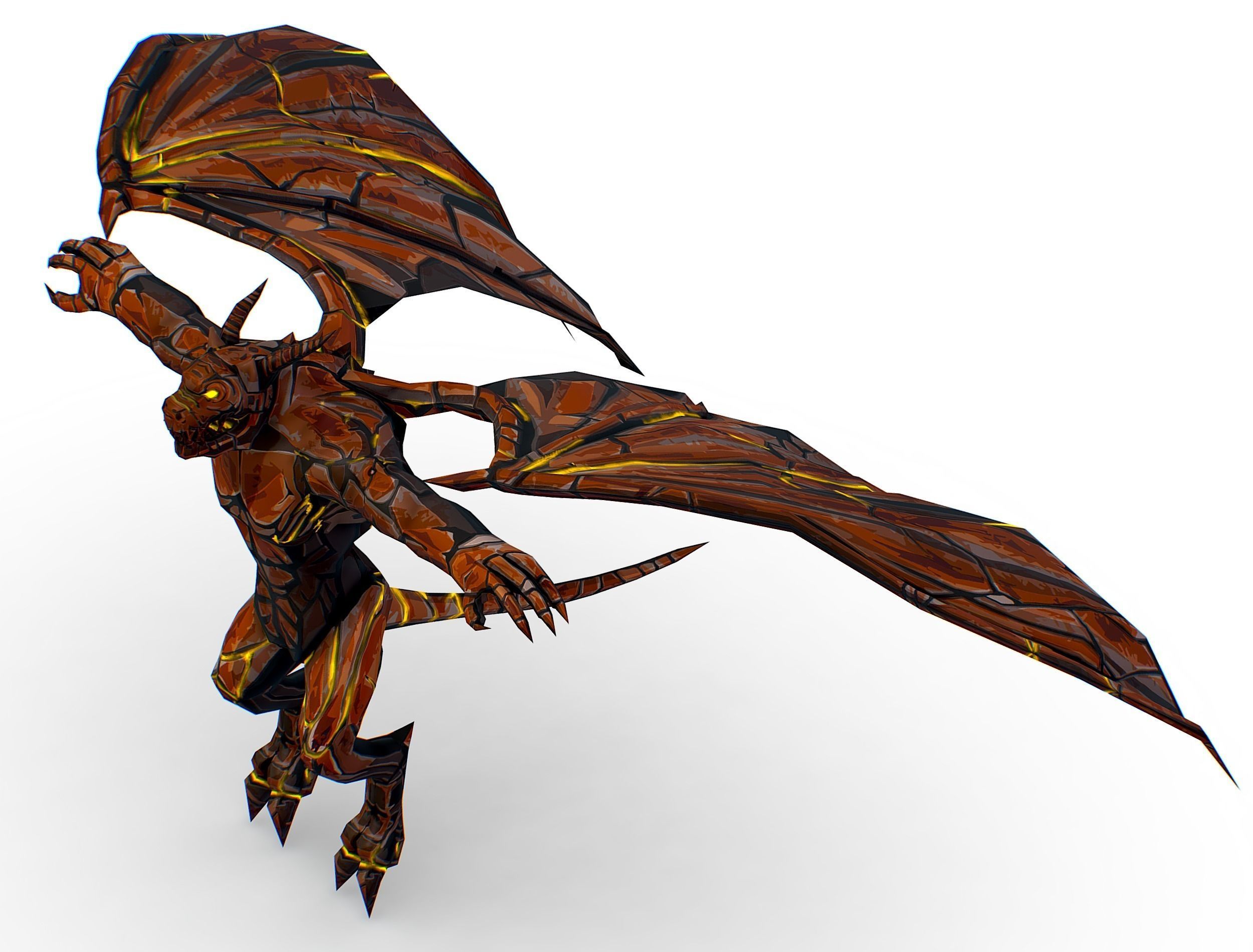Low Poly Stone Red Fire Gargoyle Monster Low-poly 3D model_25
