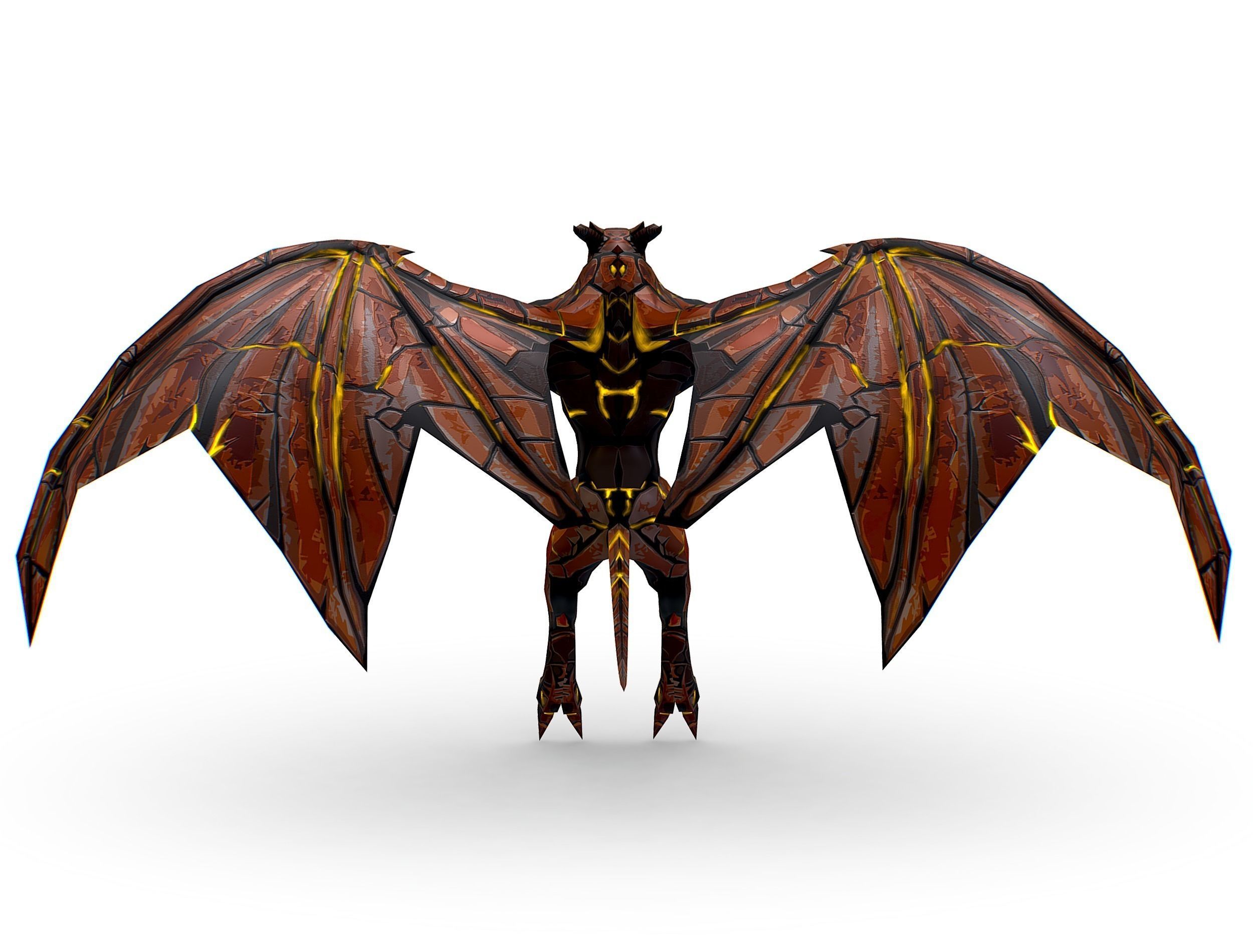 Low Poly Stone Red Fire Gargoyle Monster Low-poly 3D model_10