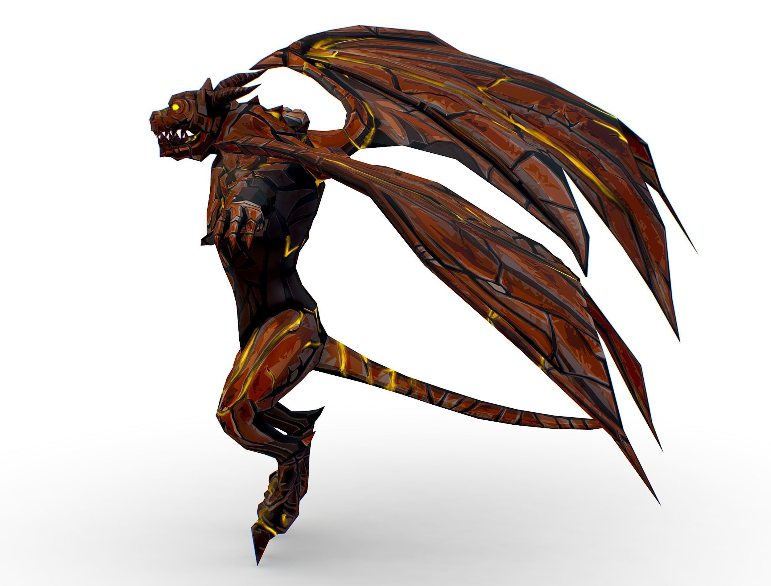 Low Poly Stone Red Fire Gargoyle Monster Low-poly 3D model_14