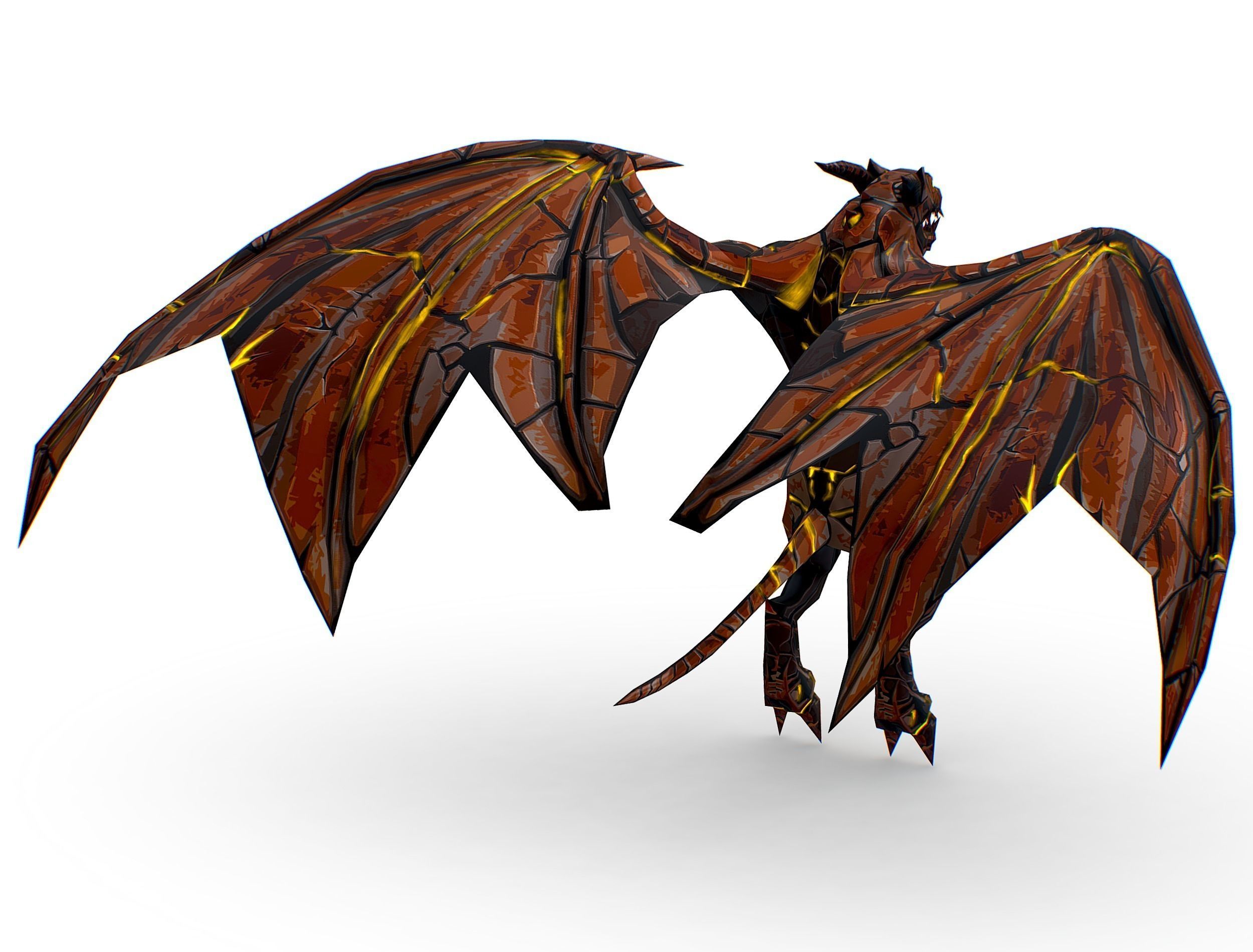 Low Poly Stone Red Fire Gargoyle Monster Low-poly 3D model_8