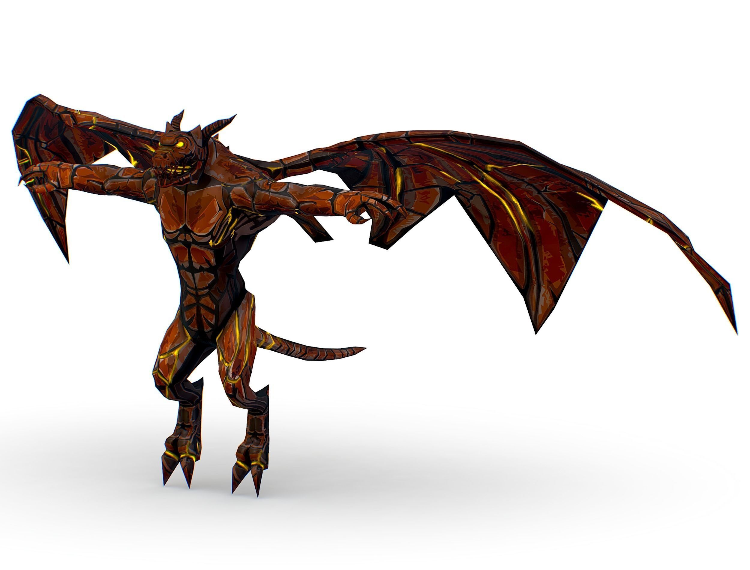 Low Poly Stone Red Fire Gargoyle Monster Low-poly 3D model_17