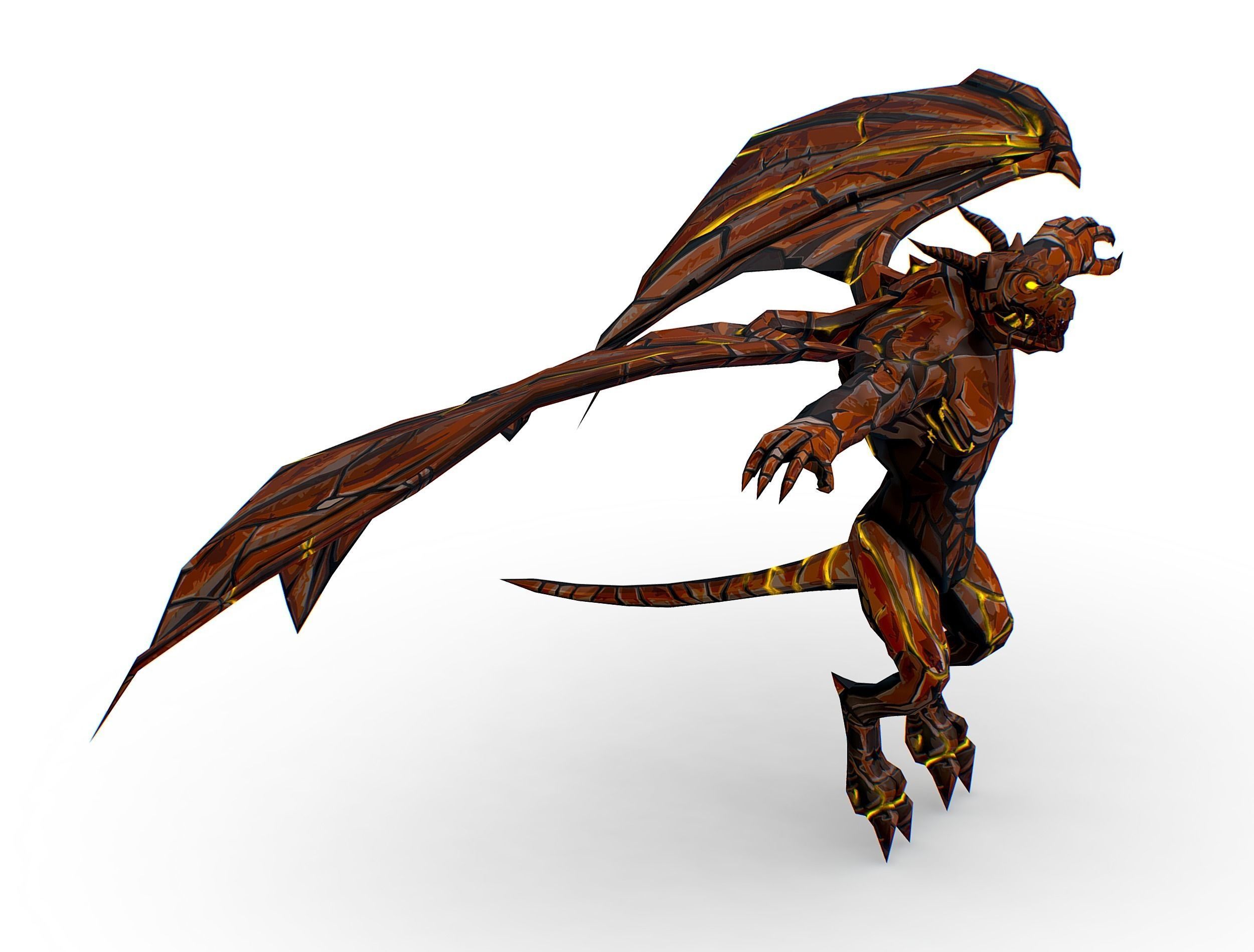 Low Poly Stone Red Fire Gargoyle Monster Low-poly 3D model_2
