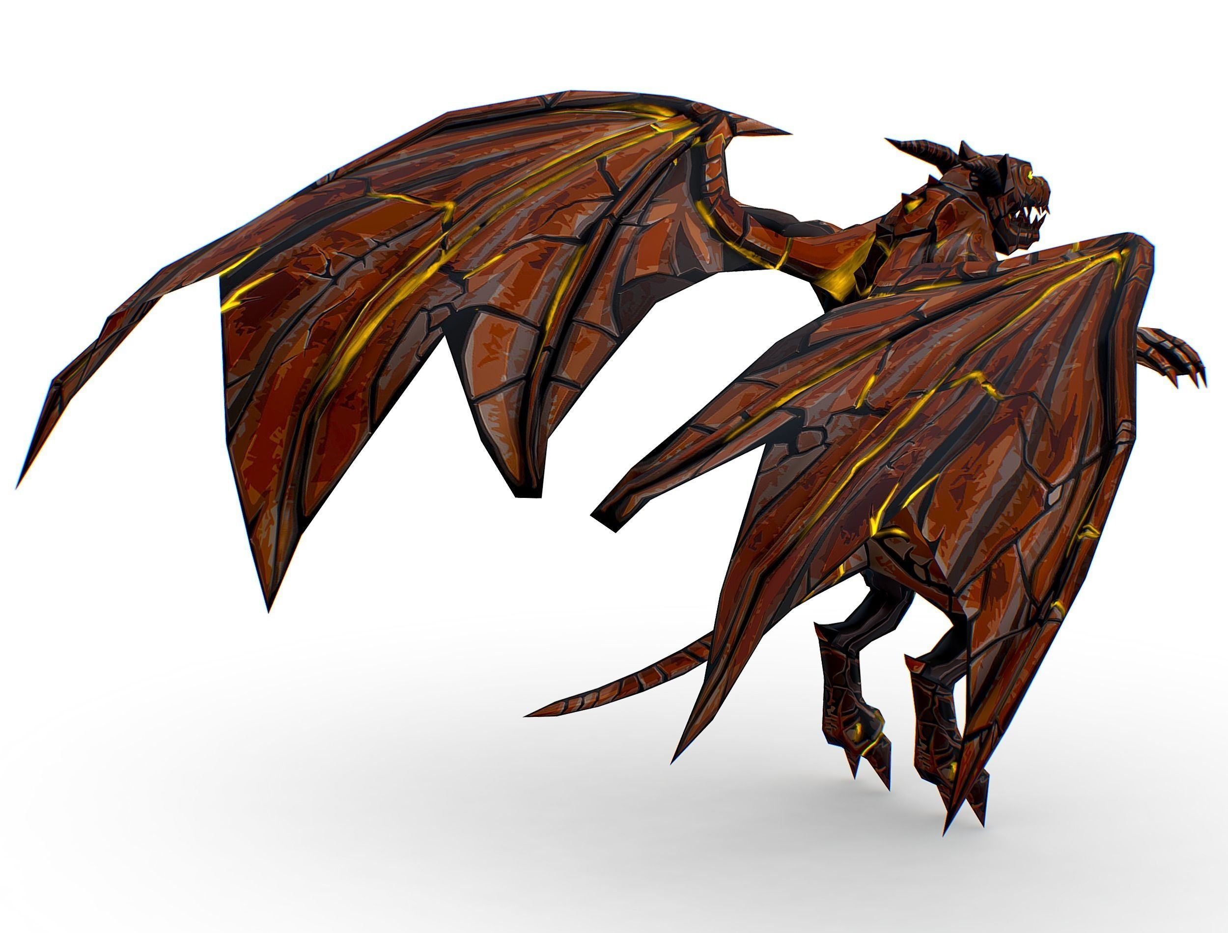 Low Poly Stone Red Fire Gargoyle Monster Low-poly 3D model_7