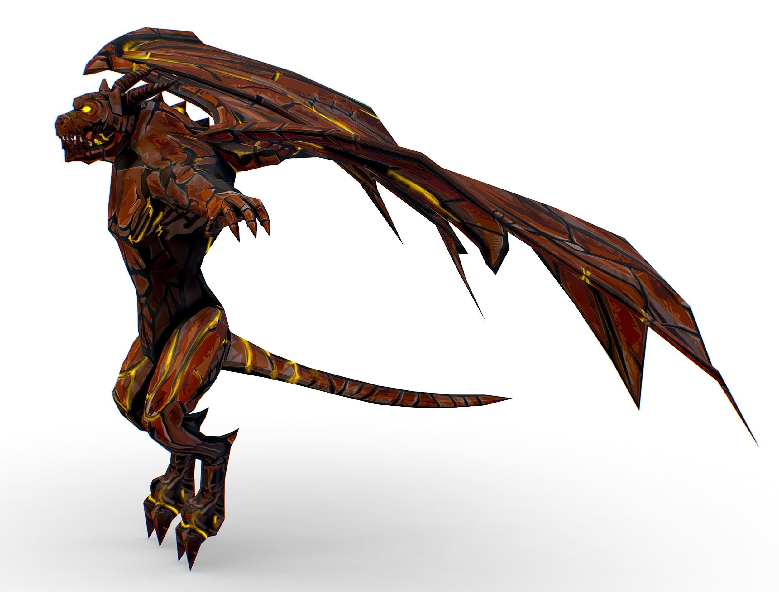 Low Poly Stone Red Fire Gargoyle Monster Low-poly 3D model_15