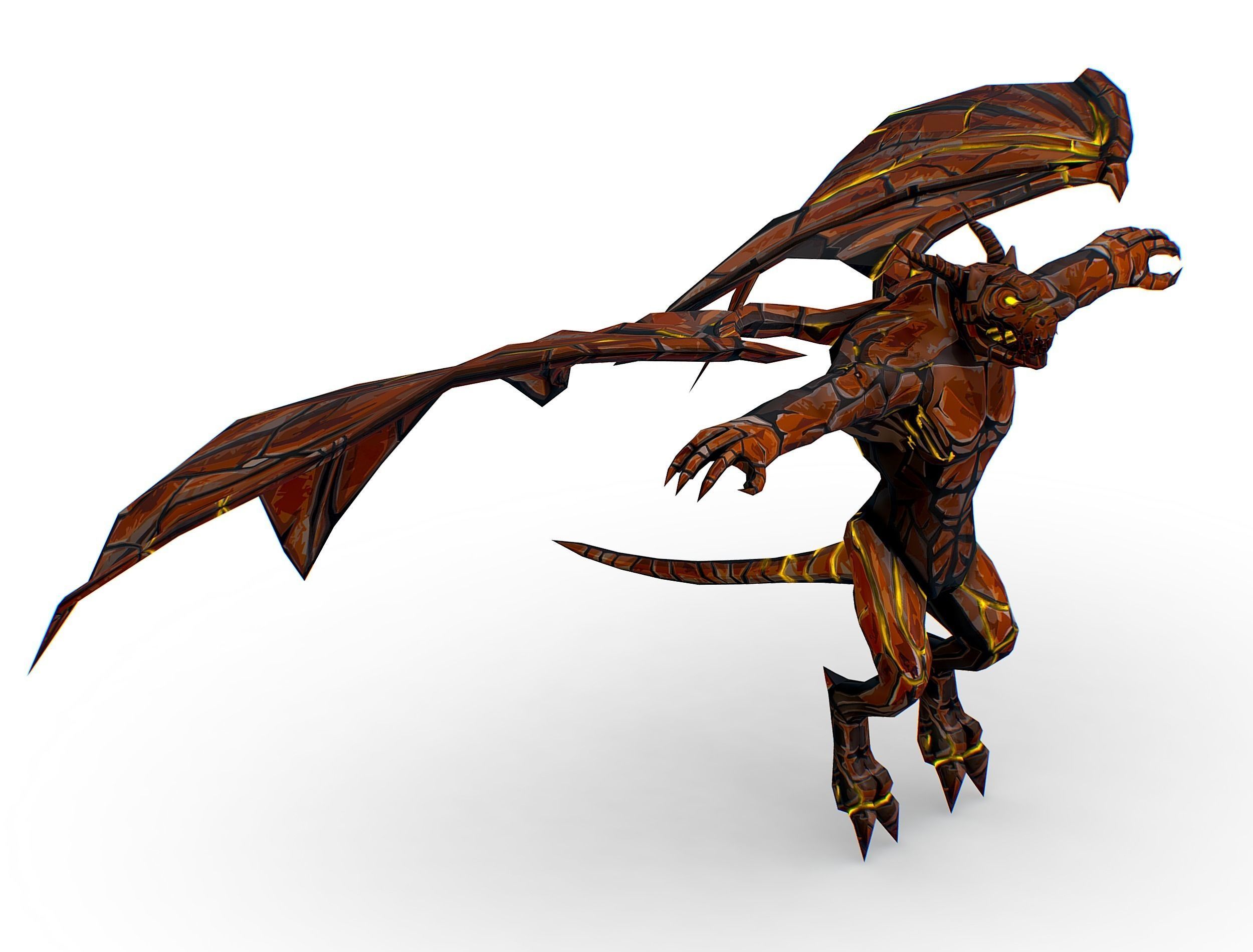 Low Poly Stone Red Fire Gargoyle Monster Low-poly 3D model_1