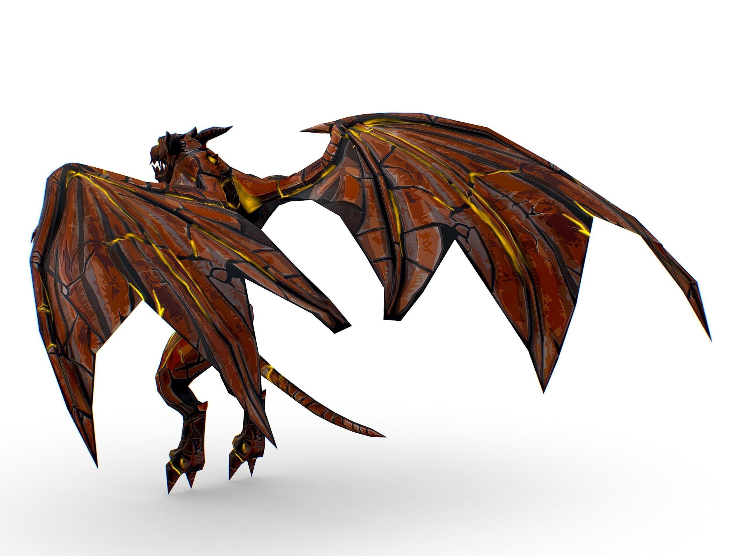 Low Poly Stone Red Fire Gargoyle Monster Low-poly 3D model_12