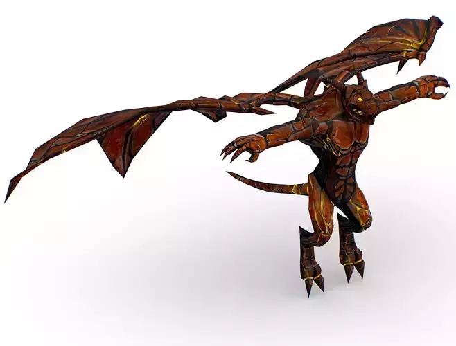 Low Poly Stone Red Fire Gargoyle Monster