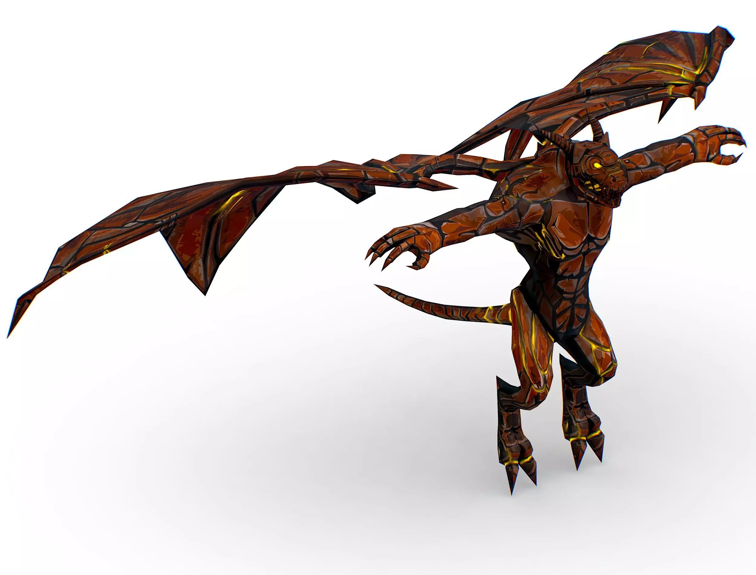 Low Poly Stone Red Fire Gargoyle Monster Low-poly 3D model_0