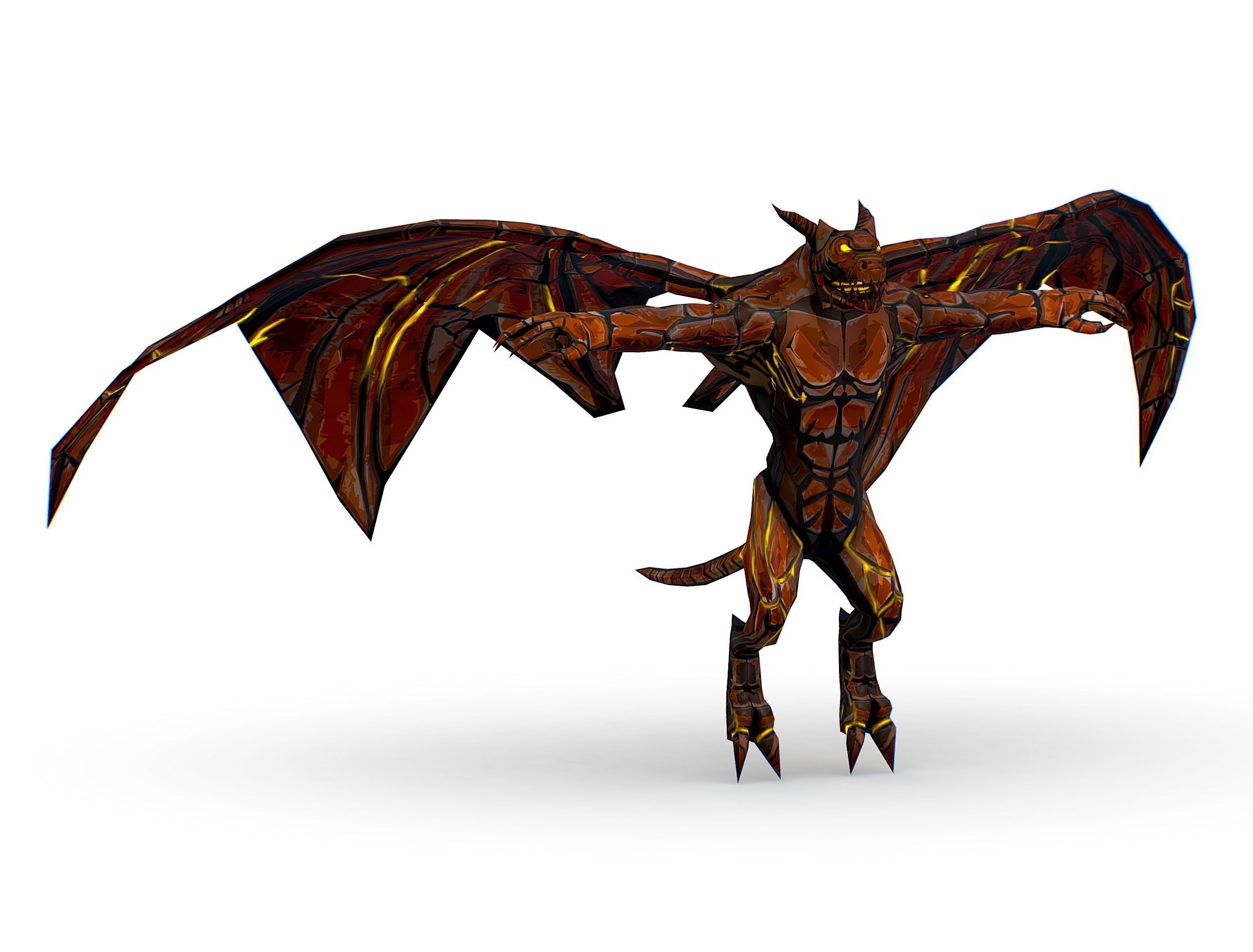 Low Poly Stone Red Fire Gargoyle Monster Low-poly 3D model_20