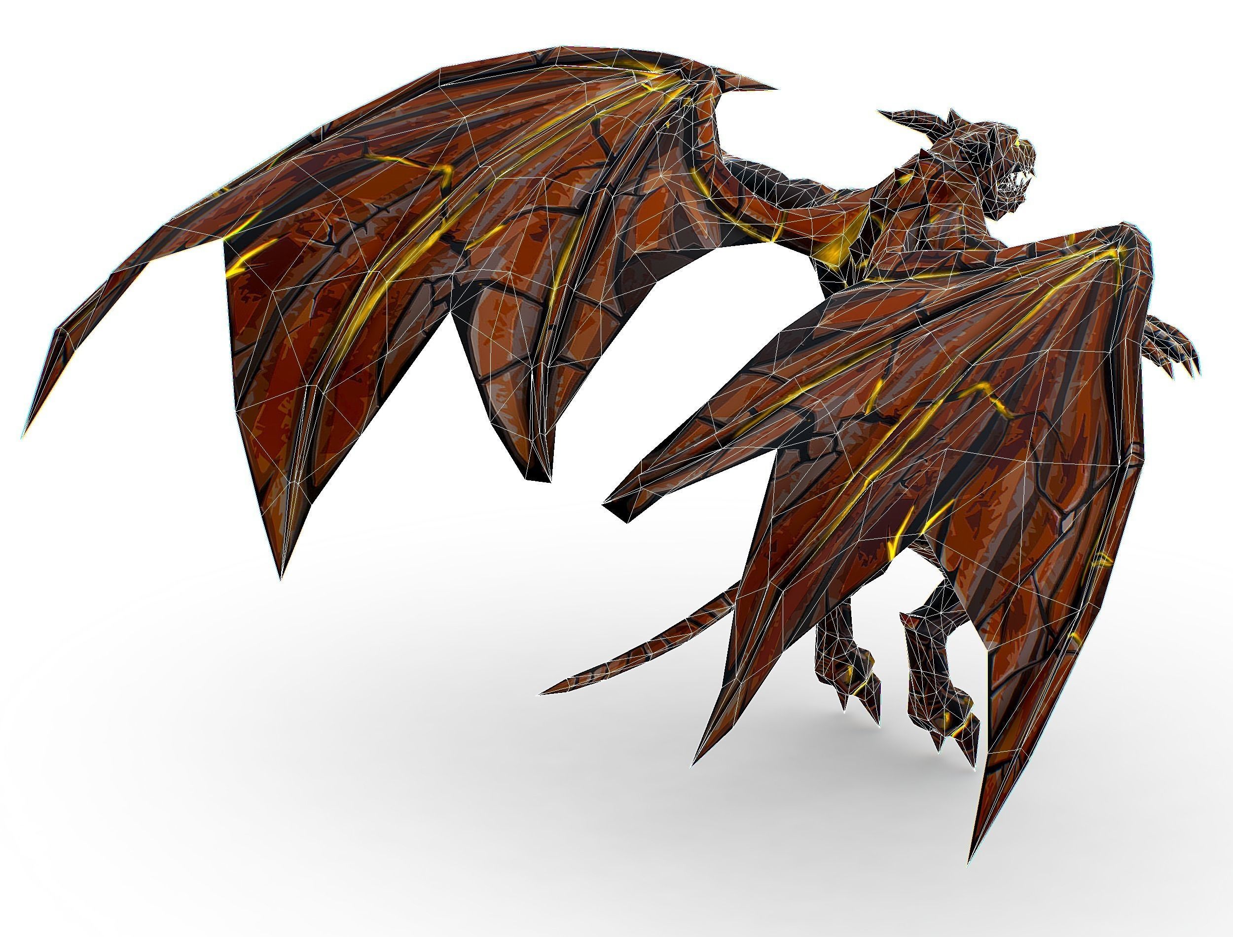 Low Poly Stone Red Fire Gargoyle Monster Low-poly 3D model_31