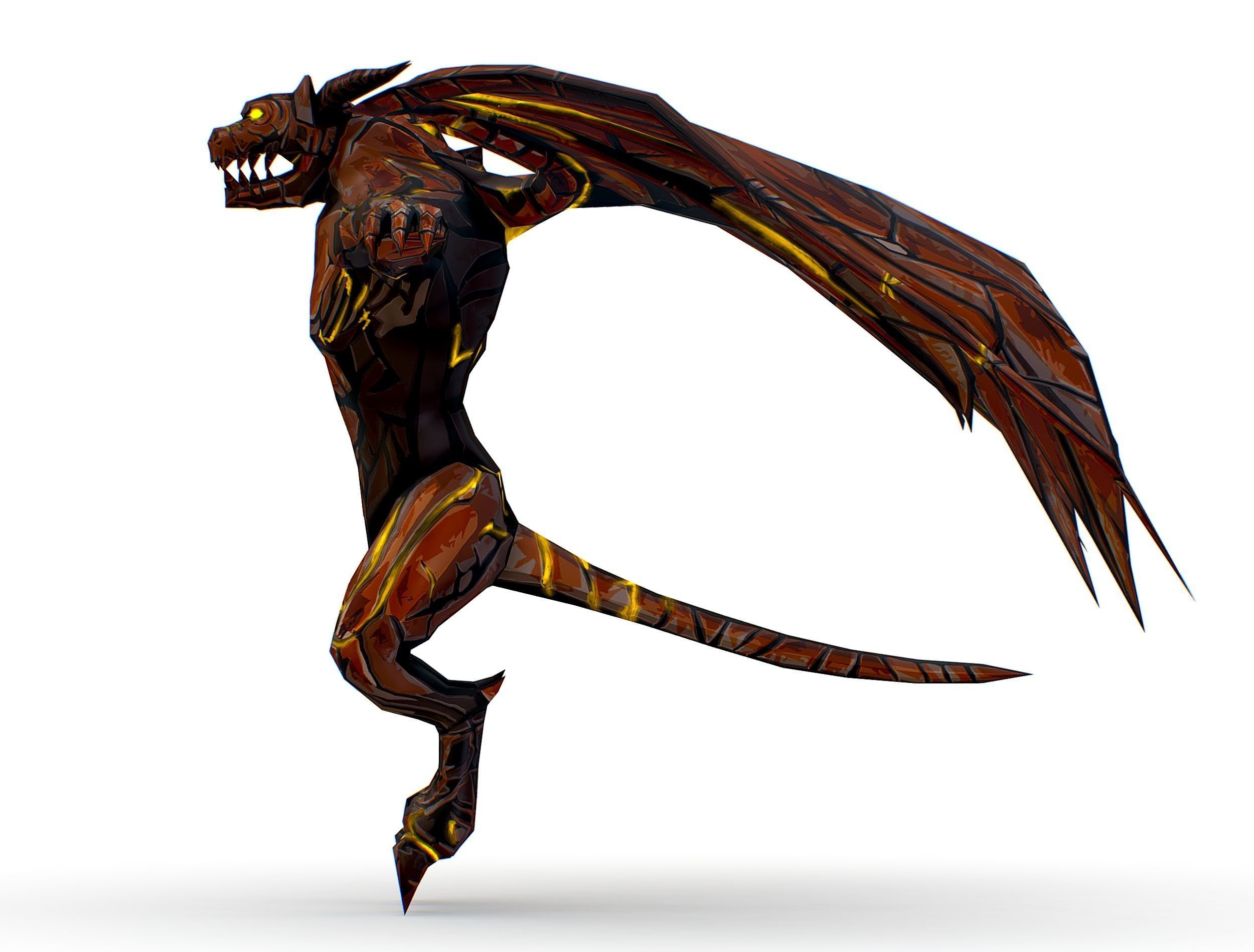 Low Poly Stone Red Fire Gargoyle Monster Low-poly 3D model_24