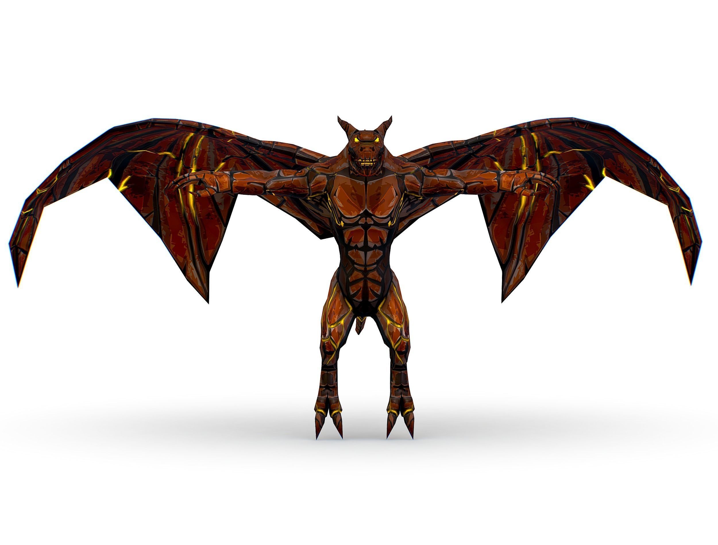 Low Poly Stone Red Fire Gargoyle Monster Low-poly 3D model_21
