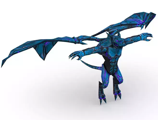 Low Poly Stone Blue Ice Gargoyle Monster Low-poly 3D model