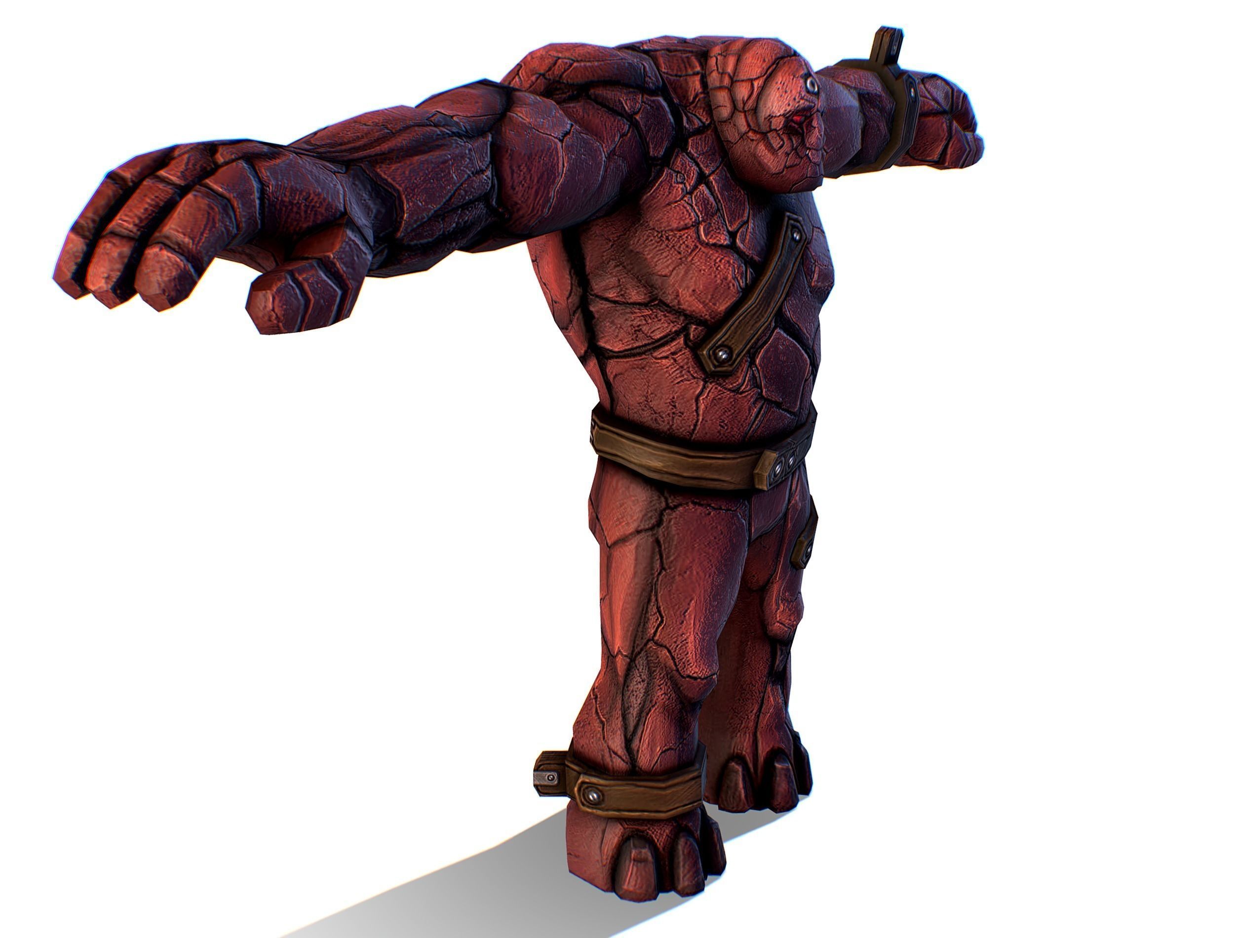 Big Red Stone Golem Monster Giant Mining Heroes Rock Low-poly 3D model_2