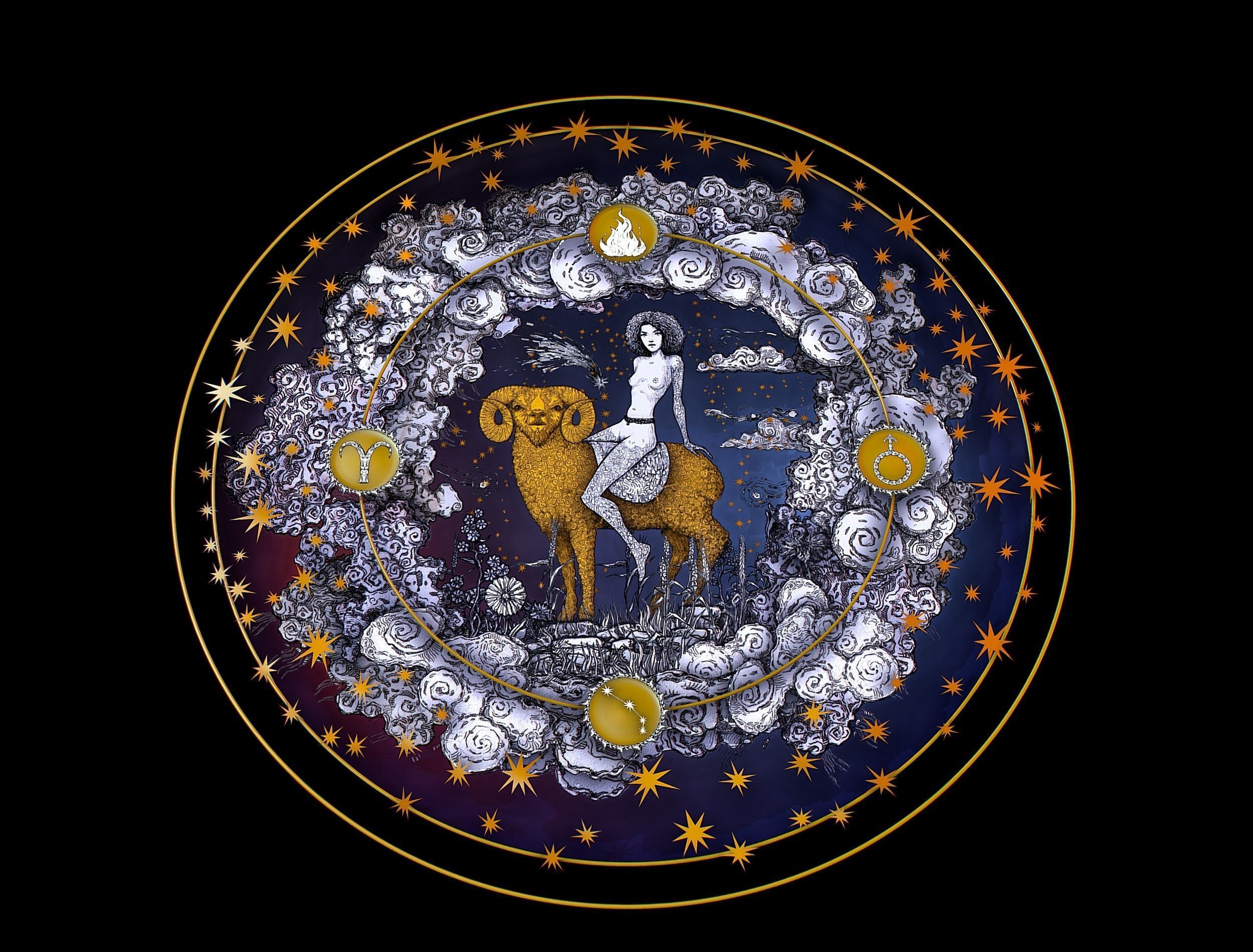 Cartoon Parallax Constellation Zodiac Sign Aries Astrology Low-poly 3D model_15