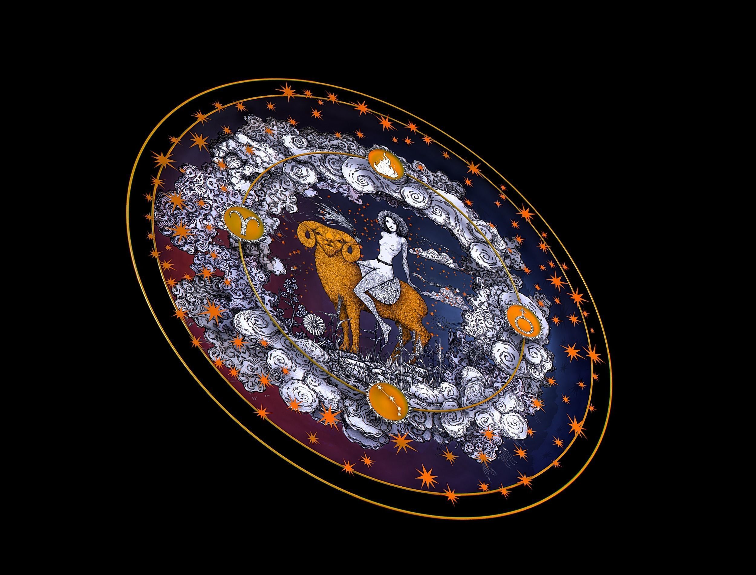 Cartoon Parallax Constellation Zodiac Sign Aries Astrology Low-poly 3D model_17