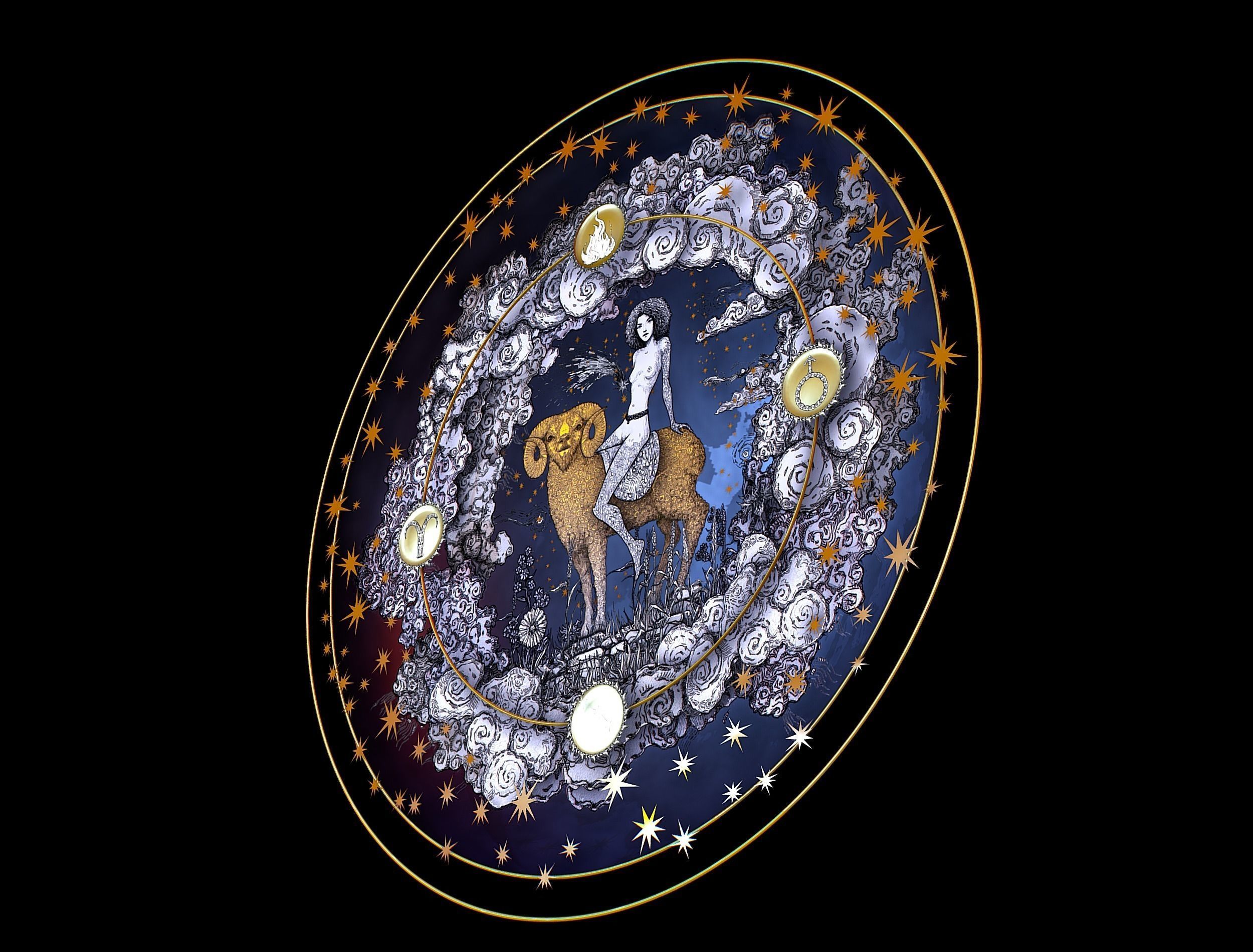 Cartoon Parallax Constellation Zodiac Sign Aries Astrology Low-poly 3D model_16