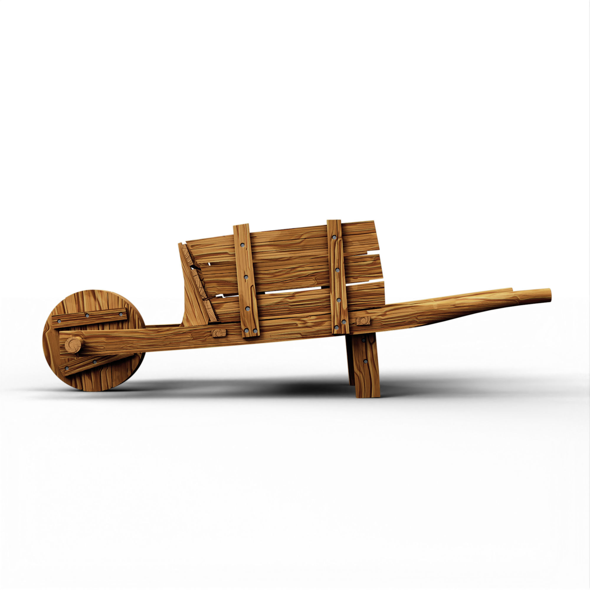 Wheelbarrow from Wood Low-poly 3D model_4